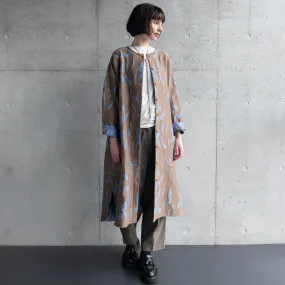 播州織 Wool/Cotton Jacquard Coat Dress / light brown&blue