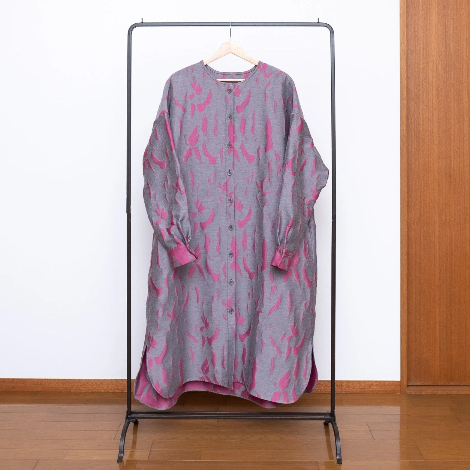 播州織 Wool/Cotton Jacquard Coat Dress / Pink&Grey