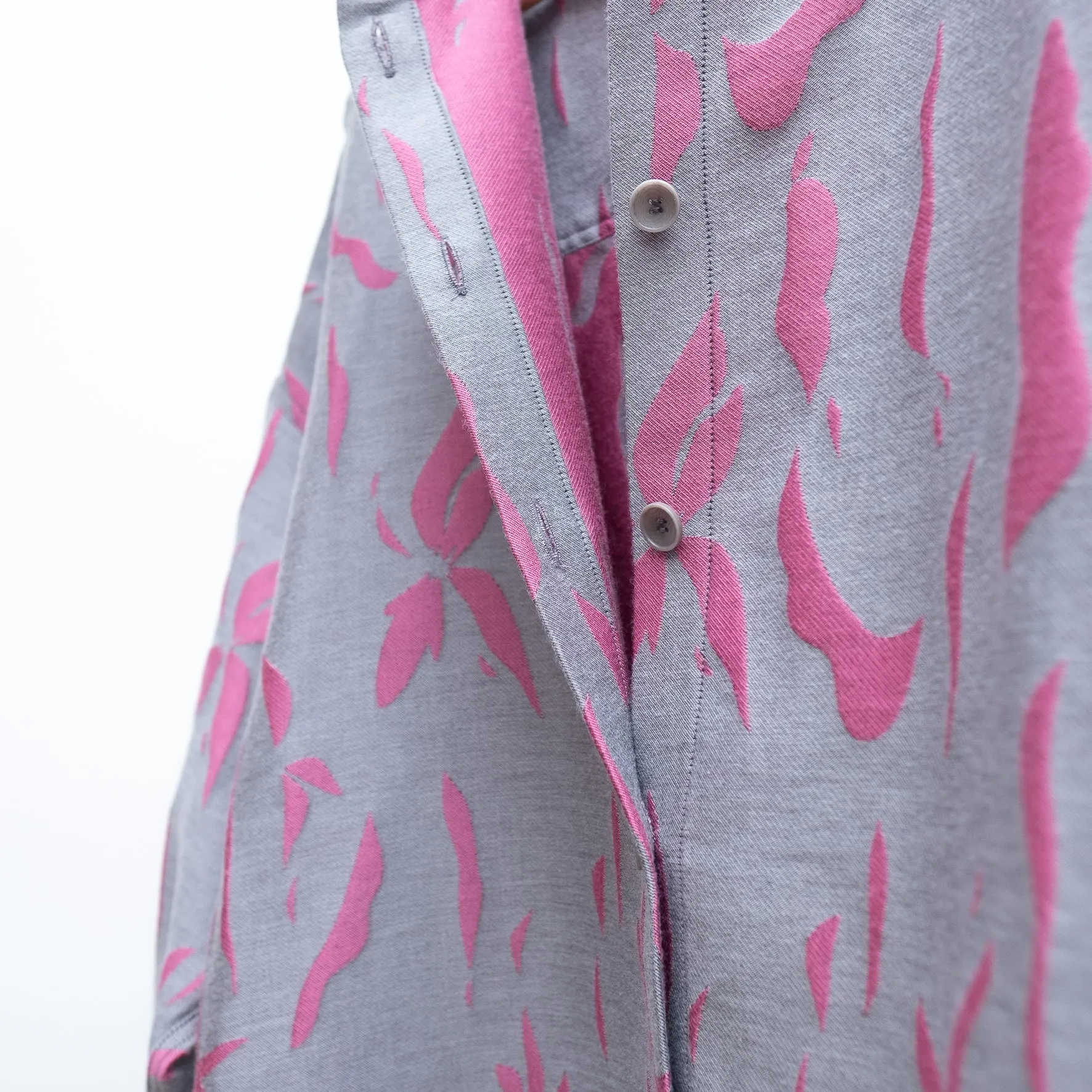 播州織 Wool/Cotton Jacquard Coat Dress / Pink&Grey