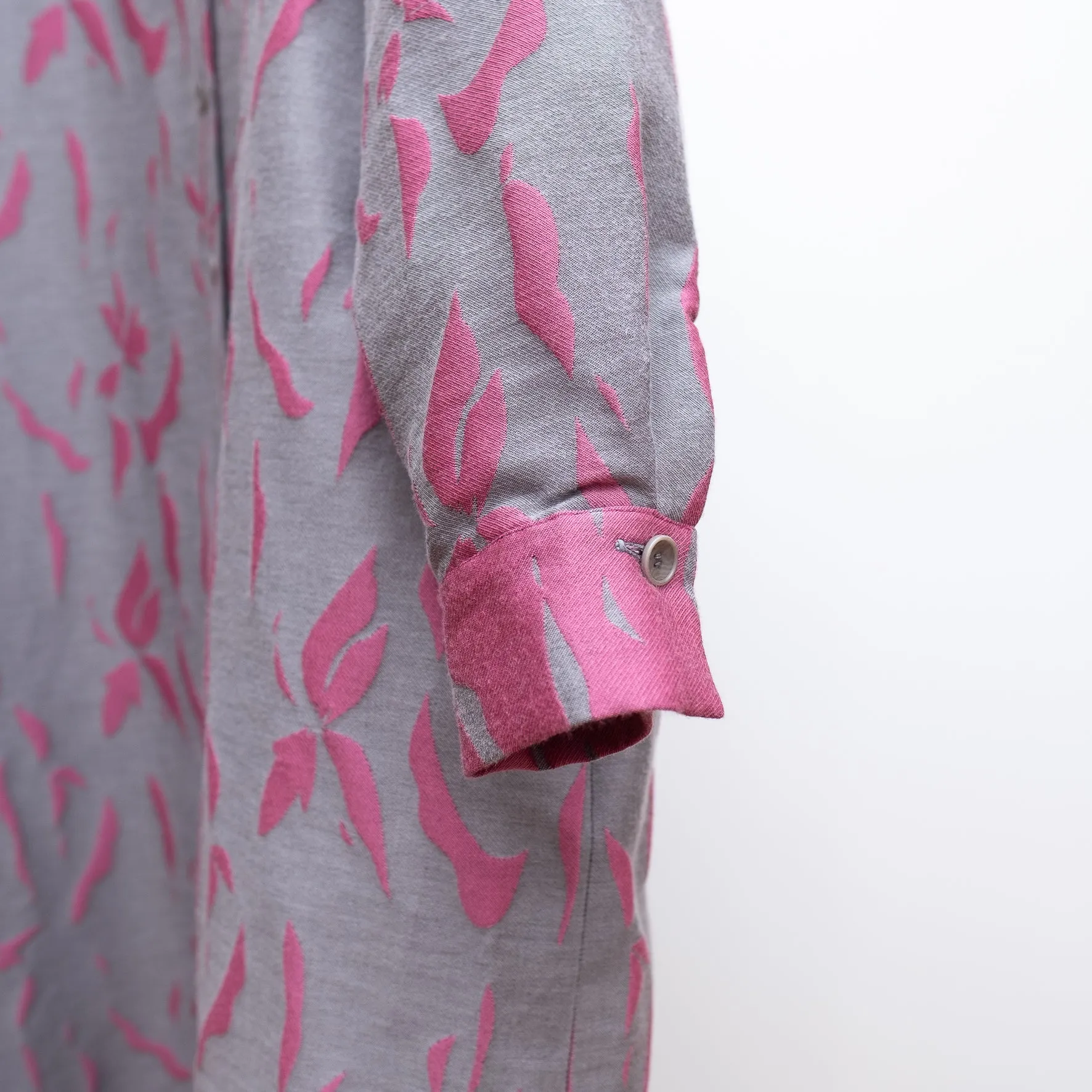 播州織 Wool/Cotton Jacquard Coat Dress / Pink&Grey