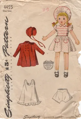 1940's Simplicity Stuffed Doll and Wardrobe Pattern - 25" doll - No. 4455