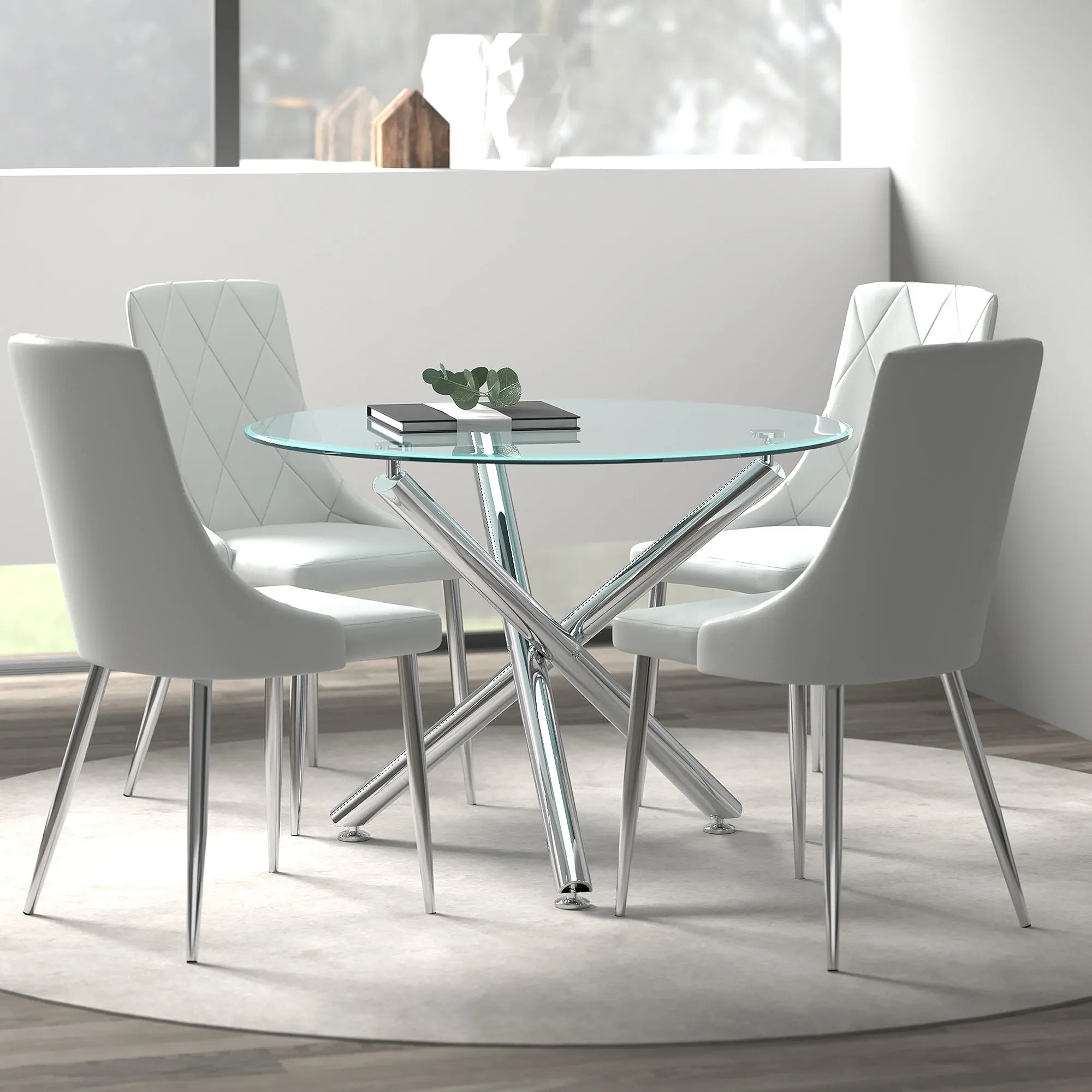 5 Piece Glass Round Dining Set Solara Grey