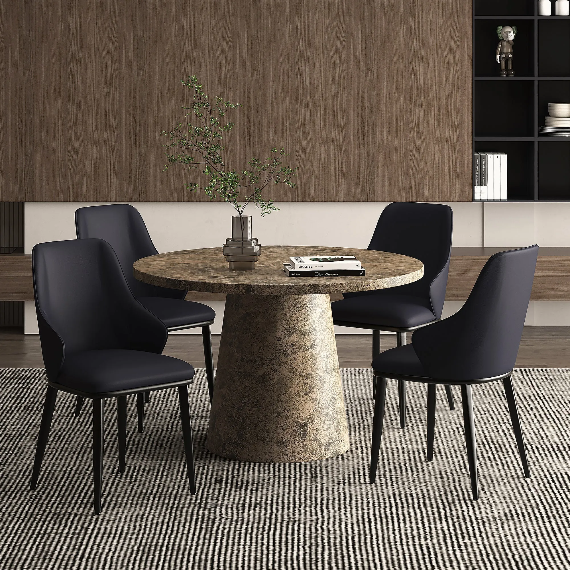 5 Piece Round Dining Set Godiva Black