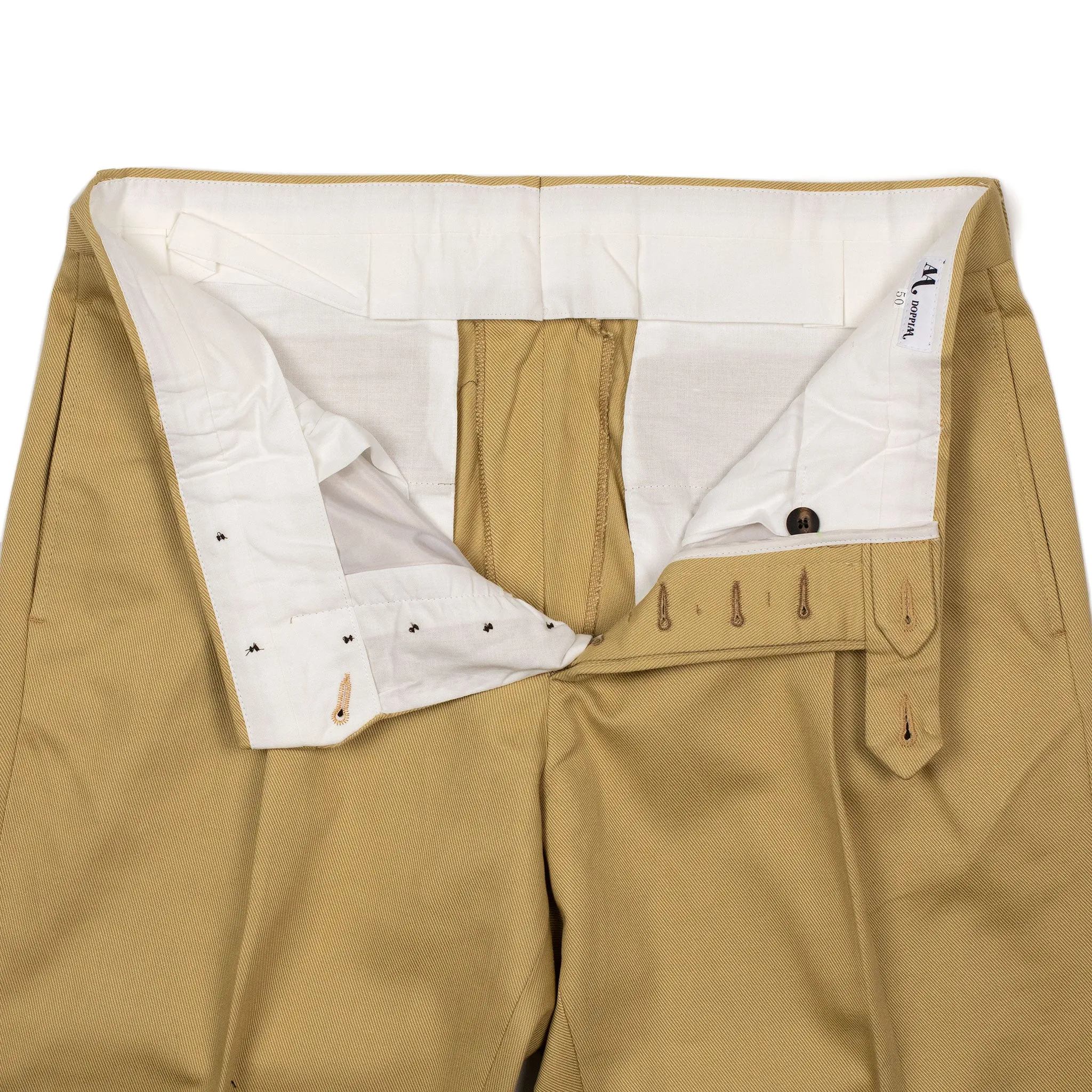 Aadolfo double-breasted suit in beige cotton twill