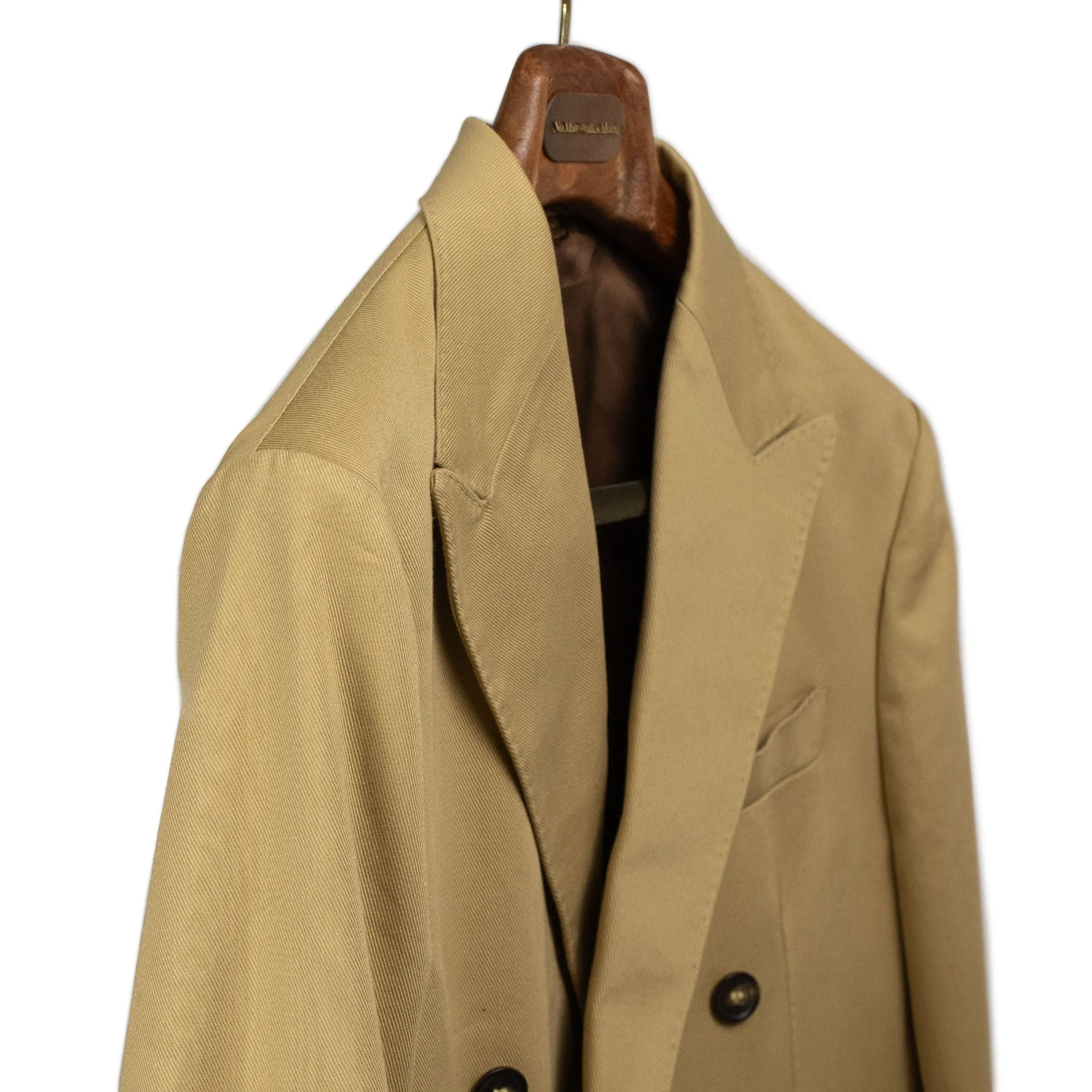 Aadolfo double-breasted suit in beige cotton twill