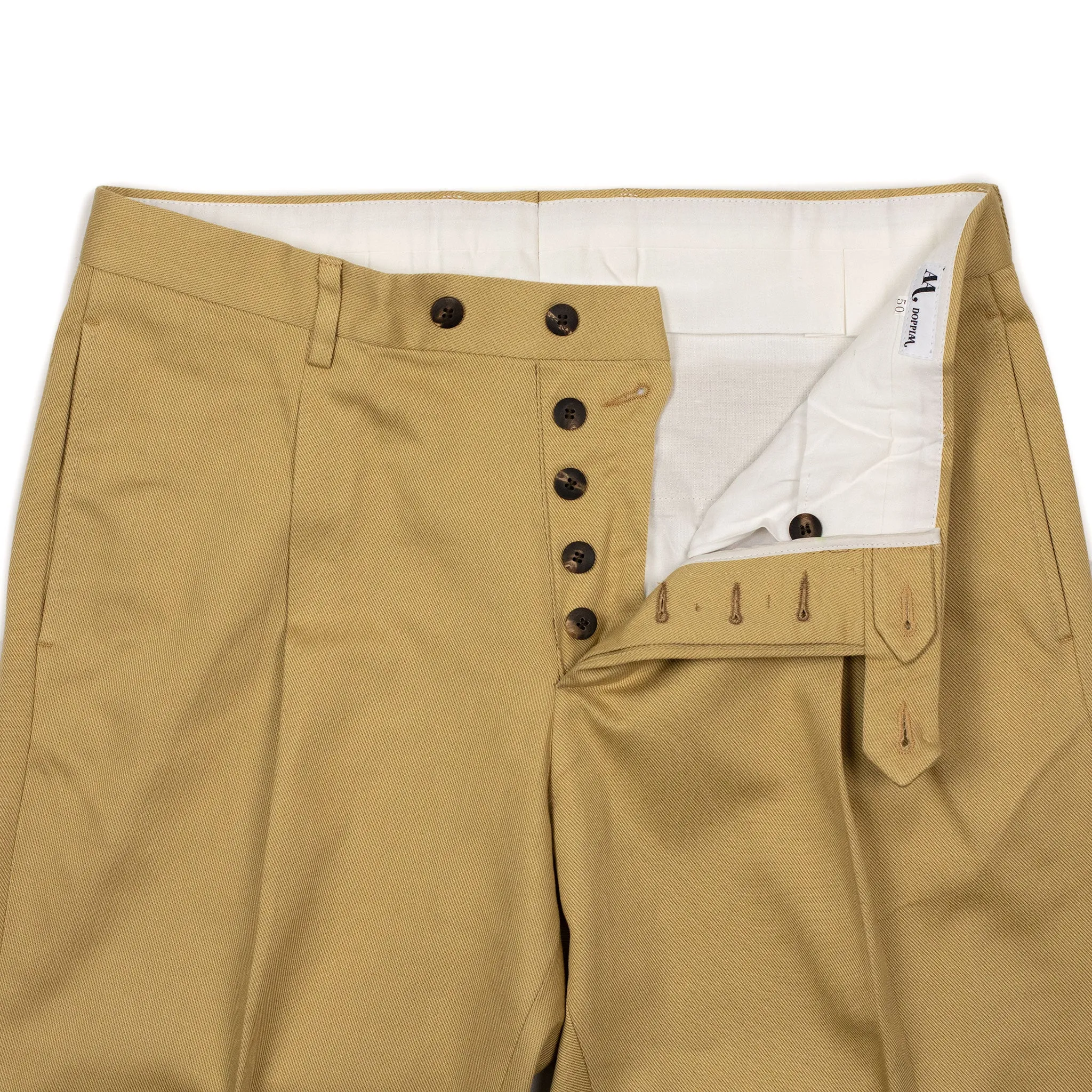 Aadolfo double-breasted suit in beige cotton twill