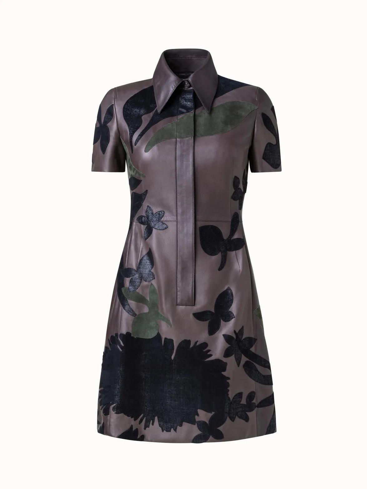 Abraham Flower Patchwork Lambskin Leather Dress