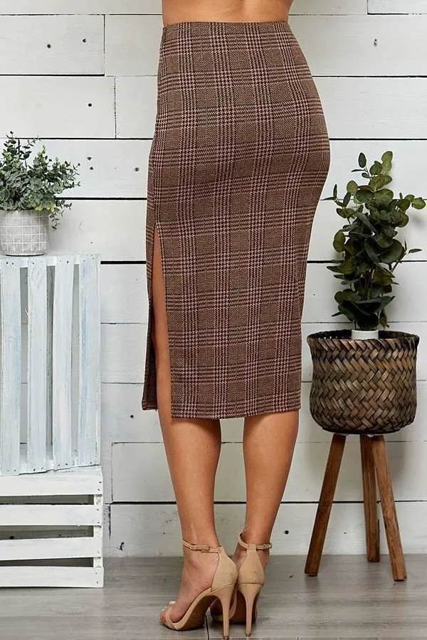 Adeline Plaid Slit Midi Skirt- 2 Colors!