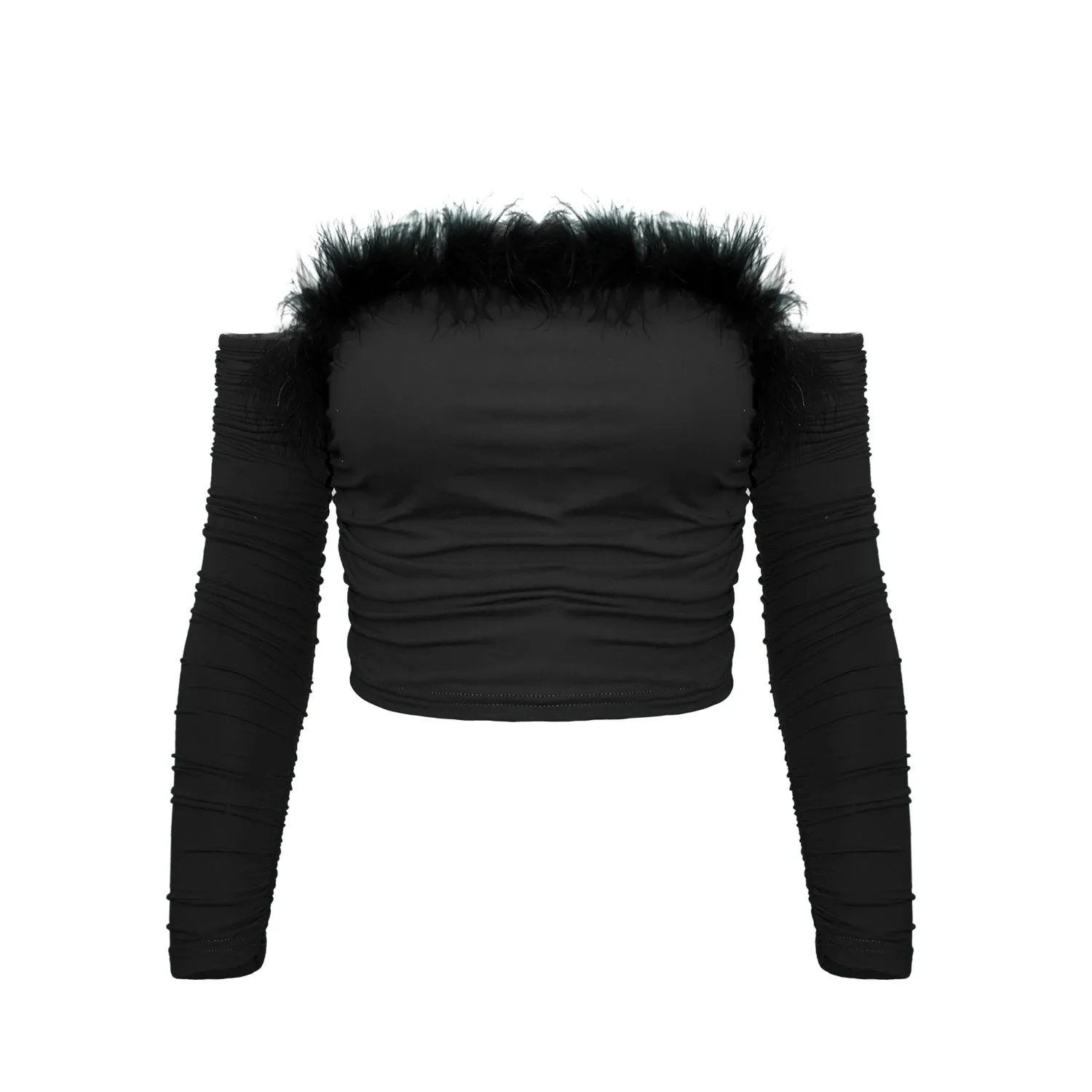 Aiertu leapord halloween outfit Women's Summer Retro Fur Collar Tube Top Long-Sleeved Top off-the-Neck Backless off-Shoulder Top