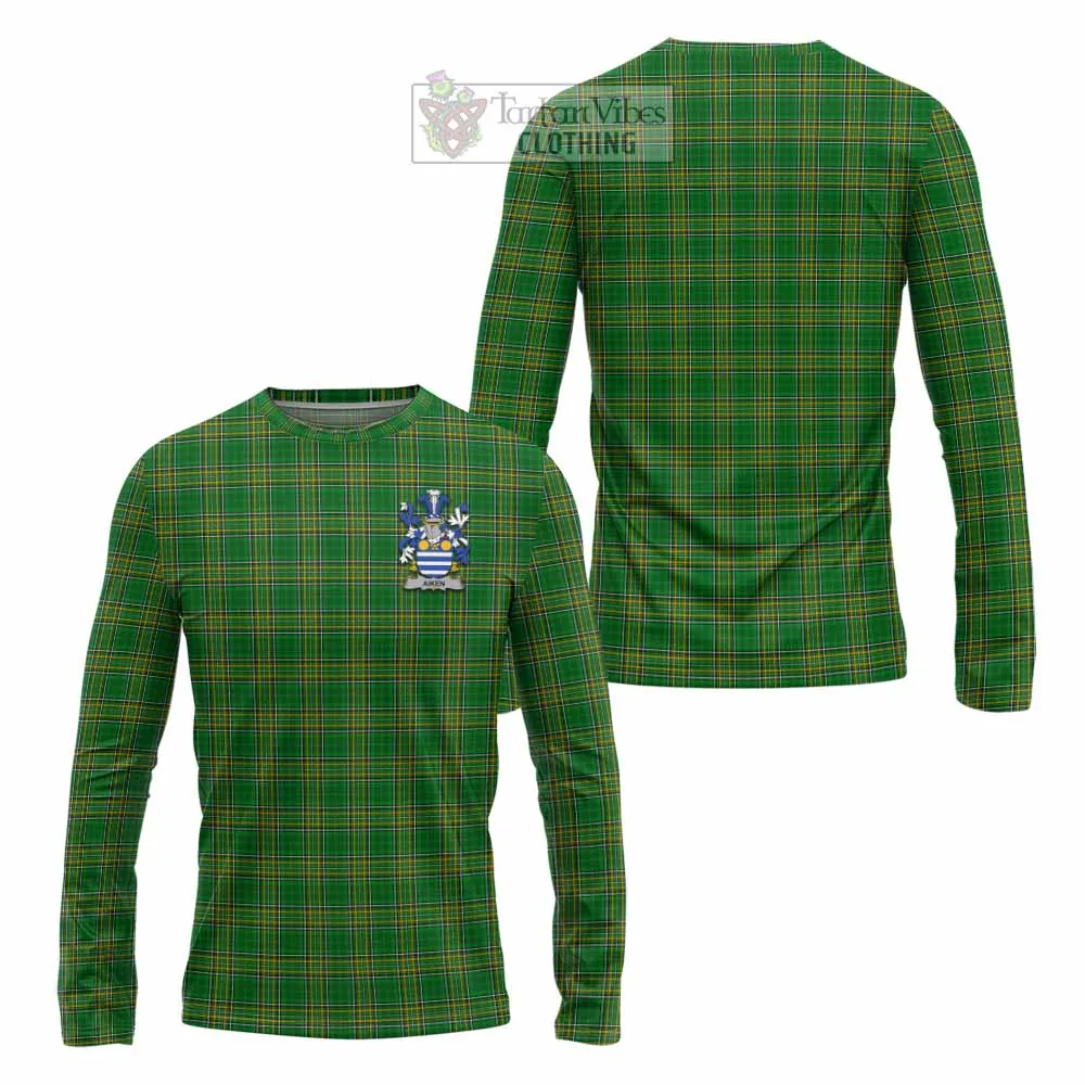 Aiken Irish Clan Tartan Long Sleeve T-Shirt with Coat of Arms