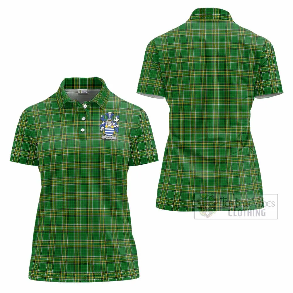 Aiken Irish Clan Tartan Women's Polo Shirt with Coat of Arms