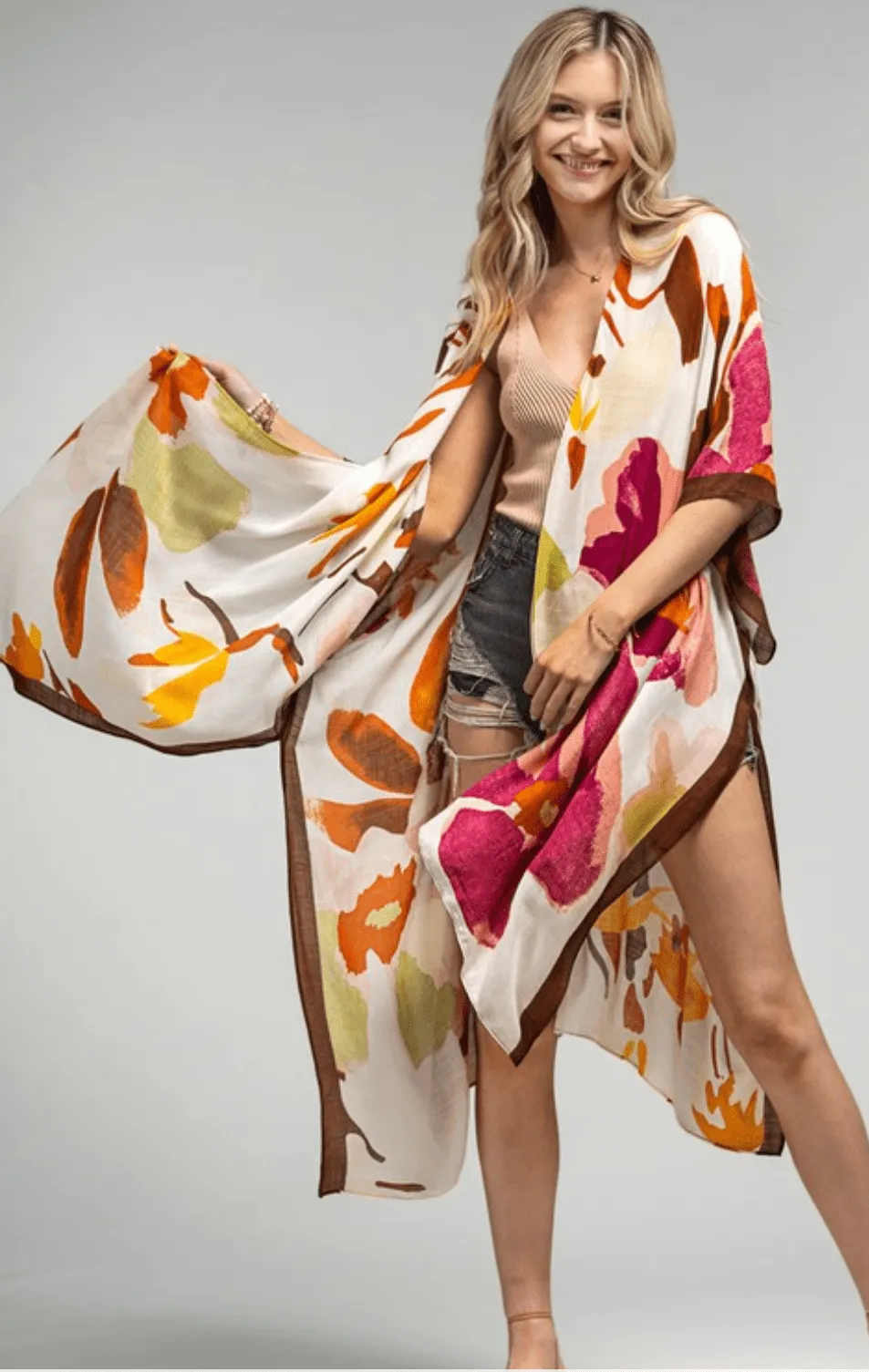 Alaia Fall Watercolor Floral Kimono