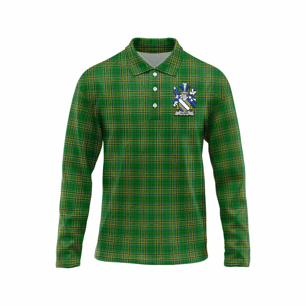 Aland Irish Clan Tartan Long Sleeve Polo Shirt with Coat of Arms