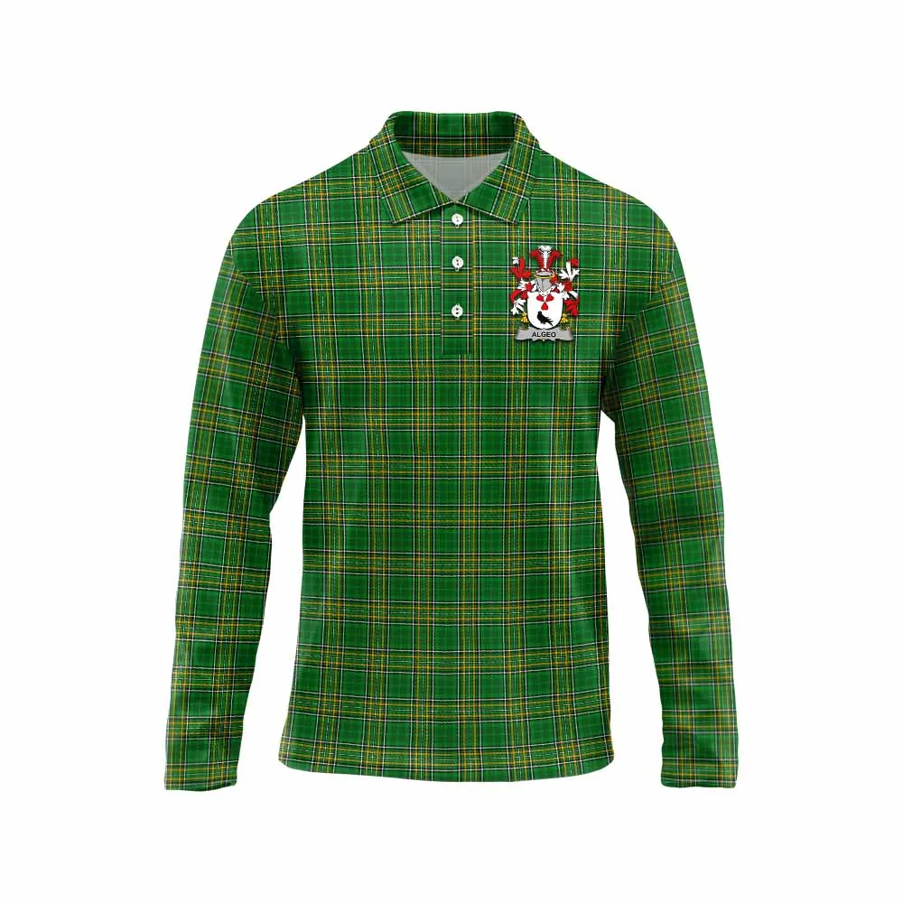 Algeo Irish Clan Tartan Long Sleeve Polo Shirt with Coat of Arms