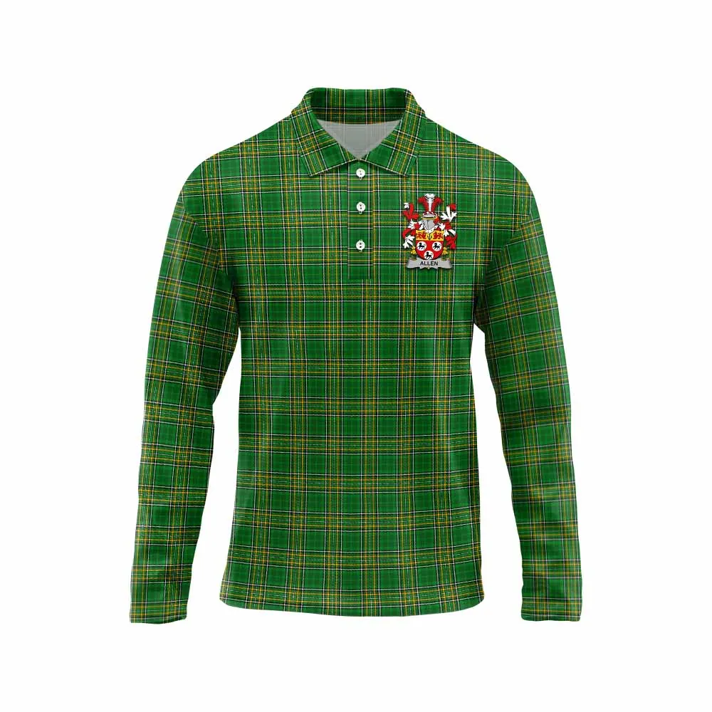 Allen Irish Clan Tartan Long Sleeve Polo Shirt with Coat of Arms