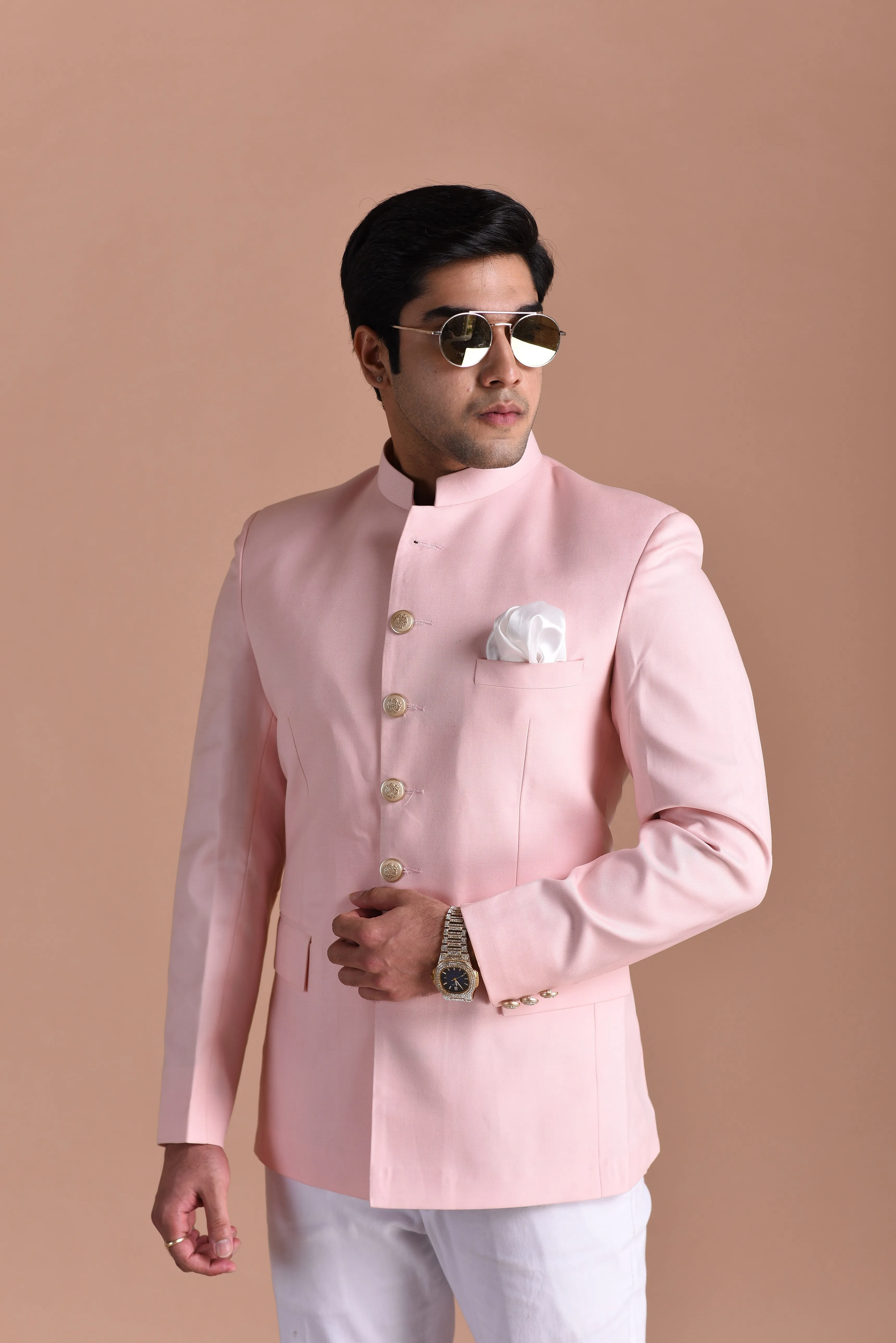 Alluring Light Pink Jodhpuri Bandhgala with White Trouser | Wedding Functions | Perfect for formal Party Wear