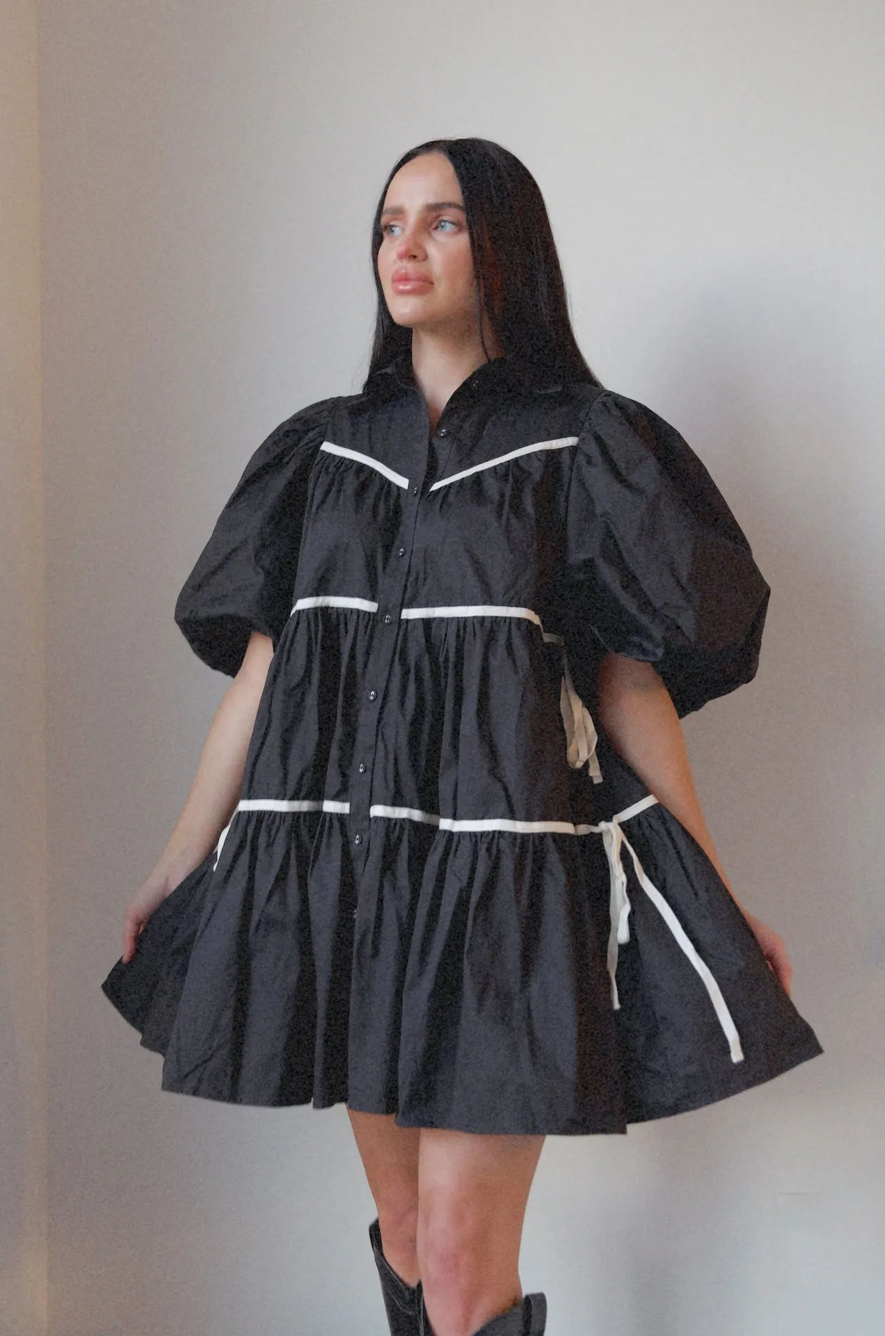 Amelie Black Puff Sleeve Babydoll Dress