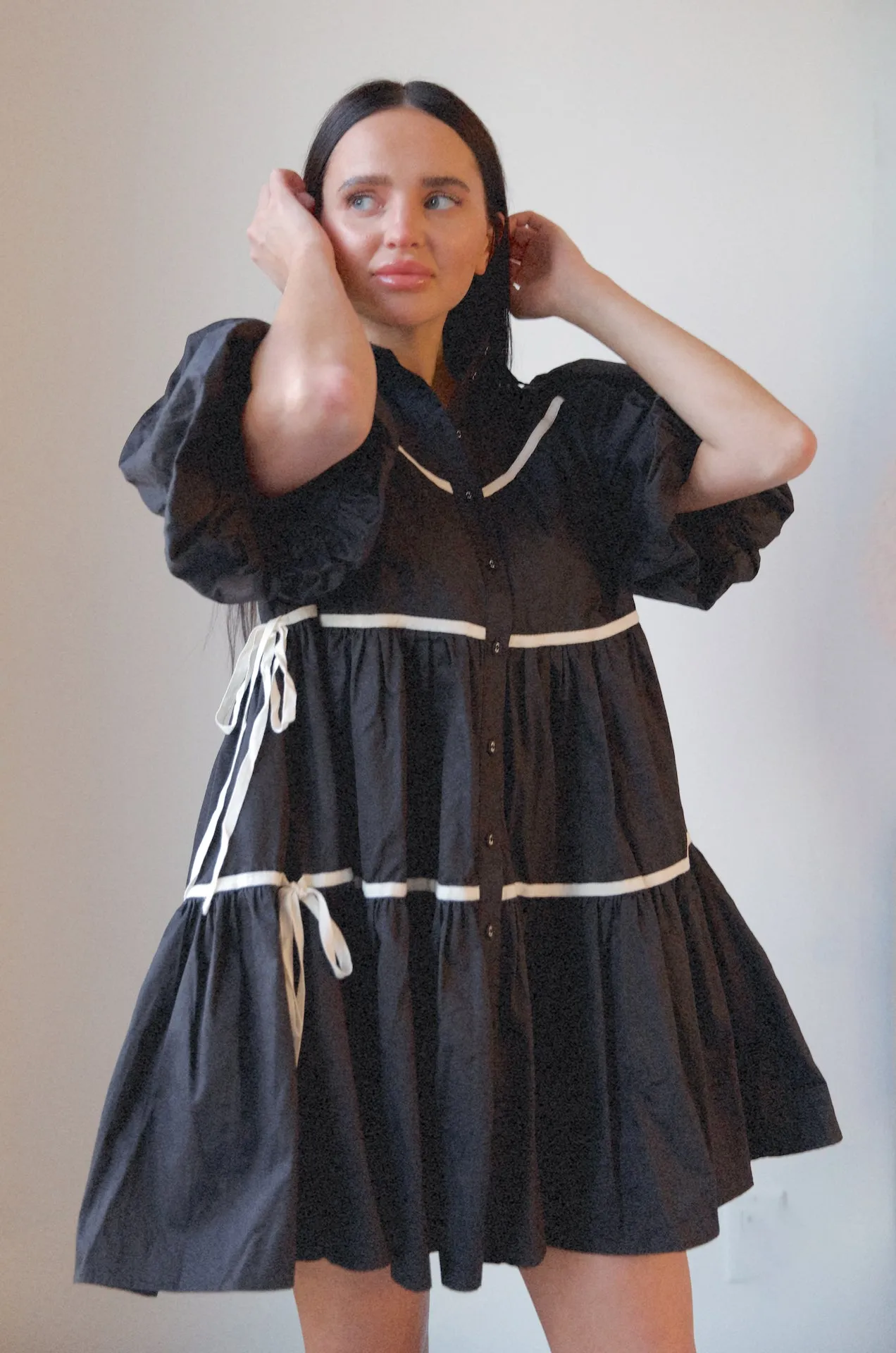 Amelie Black Puff Sleeve Babydoll Dress