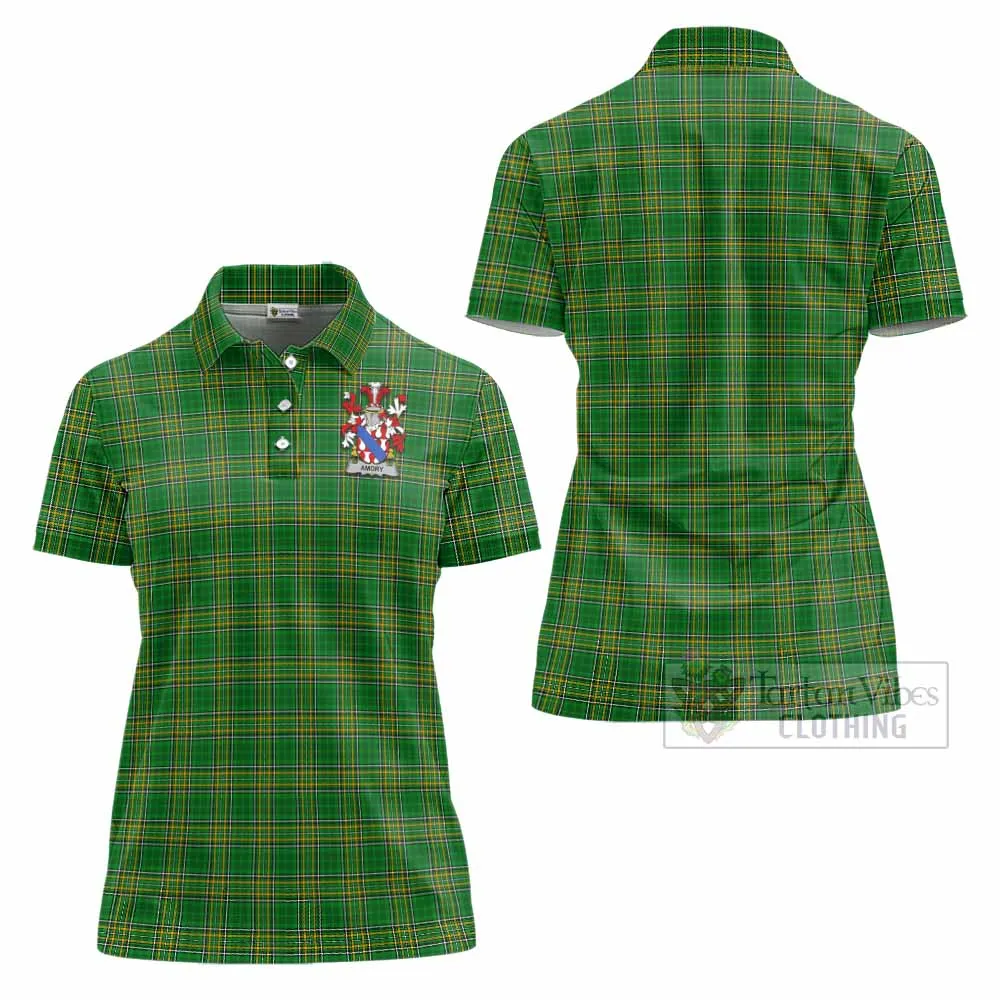 Amory Irish Clan Tartan Women's Polo Shirt with Coat of Arms