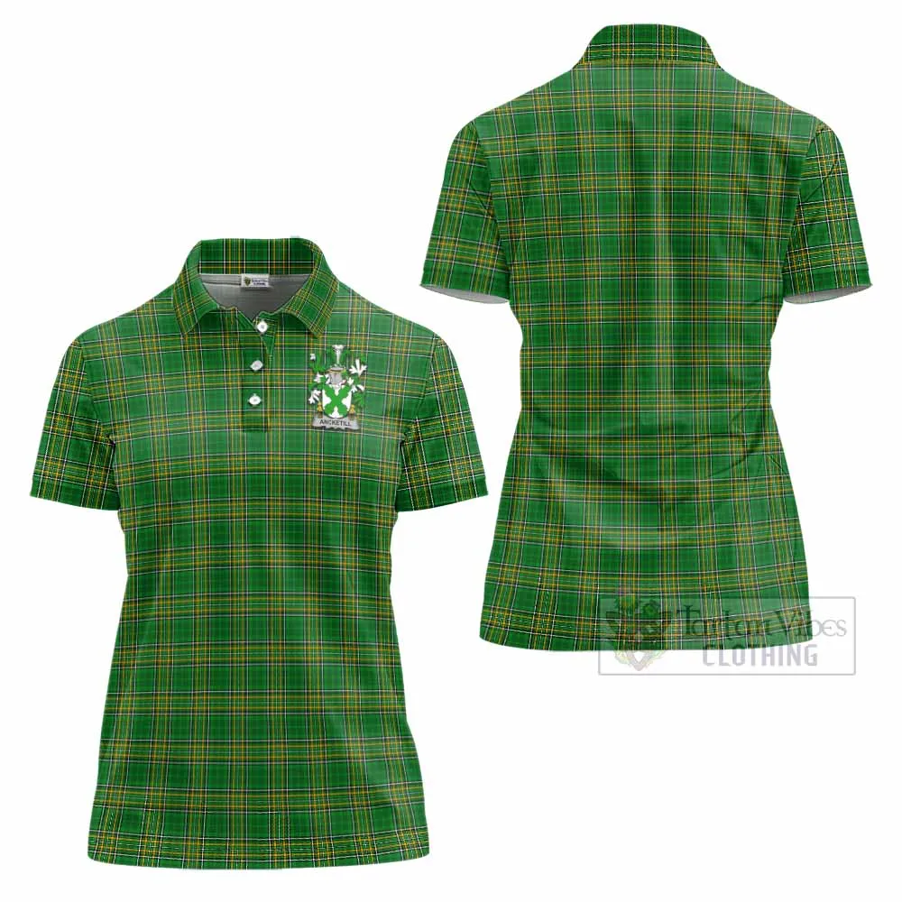 Ancketill Irish Clan Tartan Women's Polo Shirt with Coat of Arms