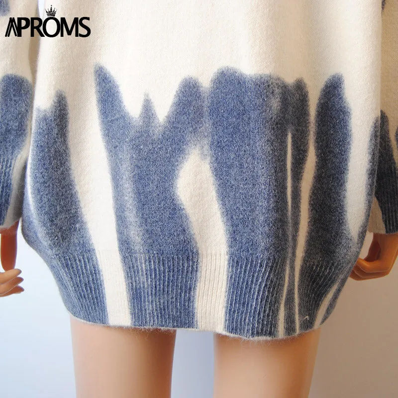 Aproms Elegant Green Striped Oversized Pullover Sweater