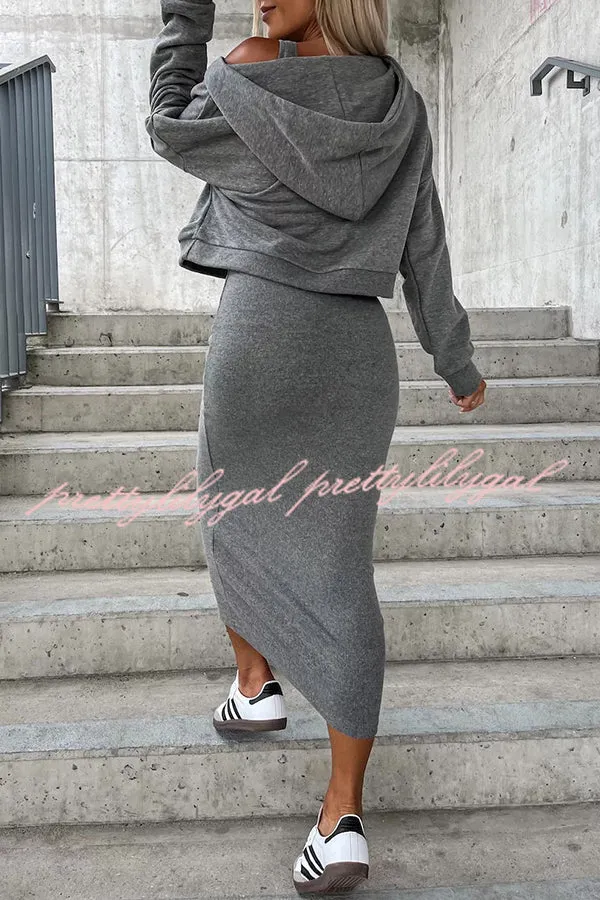 Around The World Hooded Sweatshirt and Slip Maxi Skirt Two Piece Set