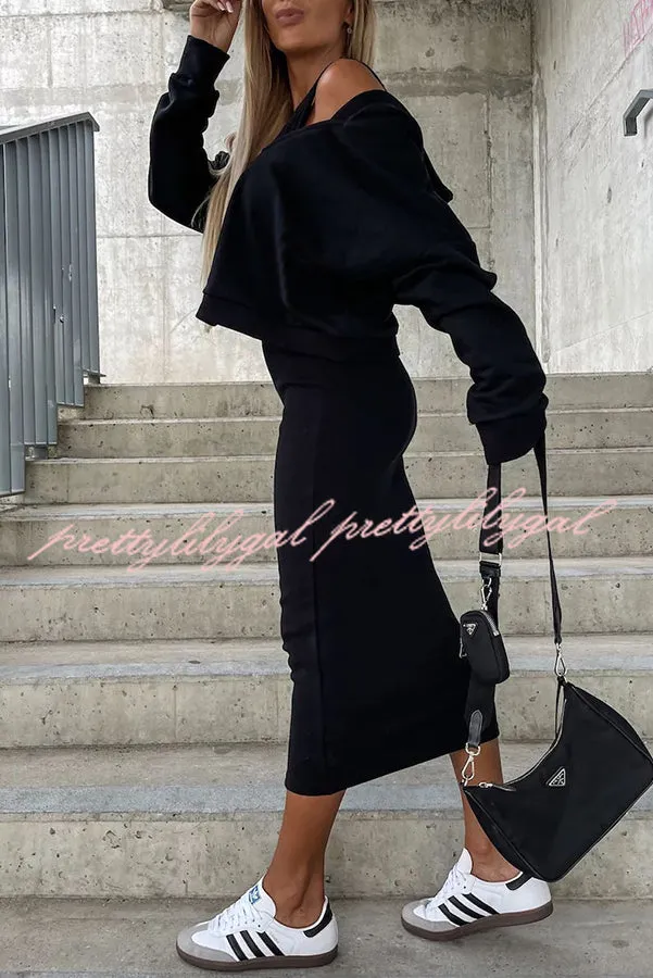 Around The World Hooded Sweatshirt and Slip Maxi Skirt Two Piece Set