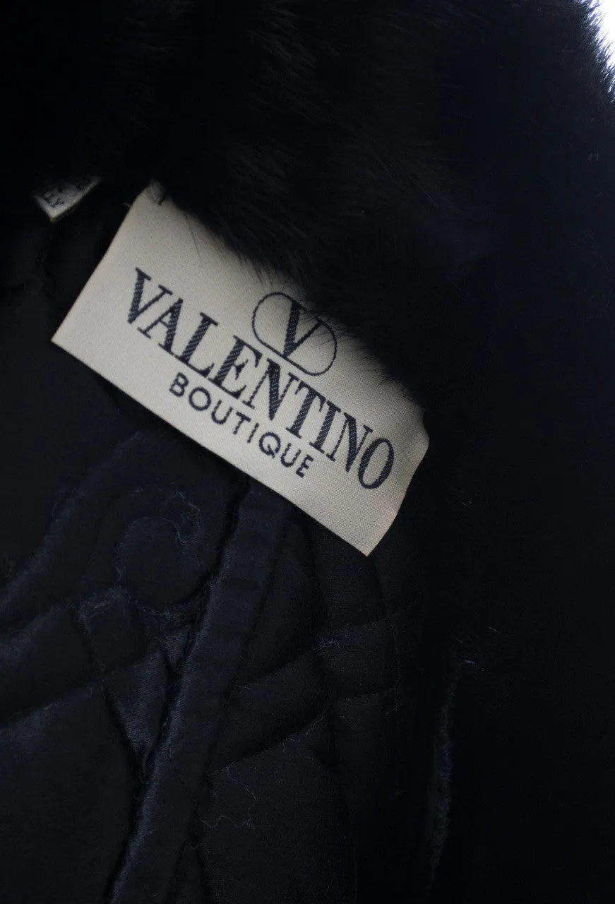 As New Valentino Designer Vintage Black Velvet Jacket With Fur Collar And Silk Skirt SOLD