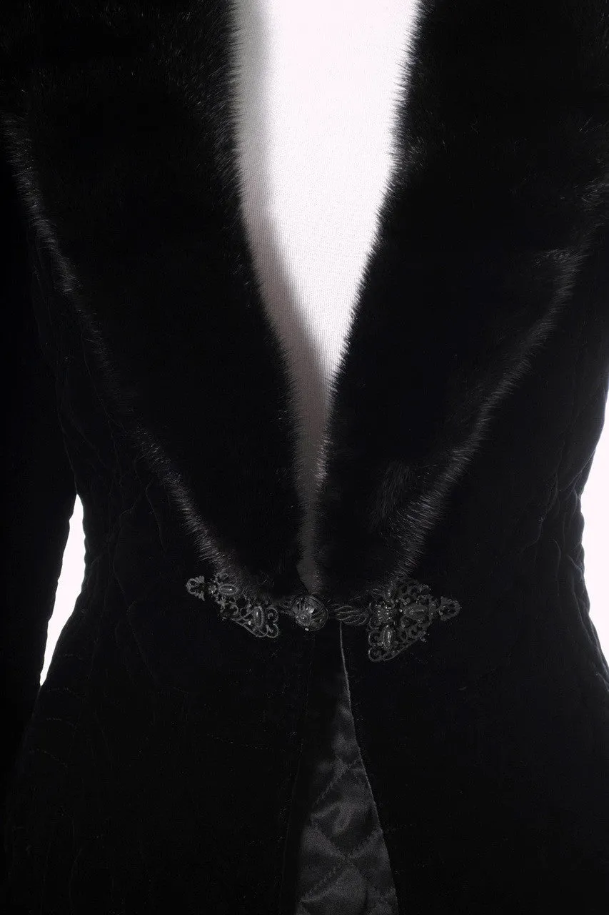 As New Valentino Designer Vintage Black Velvet Jacket With Fur Collar And Silk Skirt SOLD