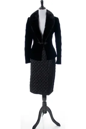 As New Valentino Designer Vintage Black Velvet Jacket With Fur Collar And Silk Skirt SOLD