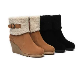 AUSTRALIAN SHEPHERD® UGG Boots Women Sheepskin Shearling Zipper Wedge Joanna