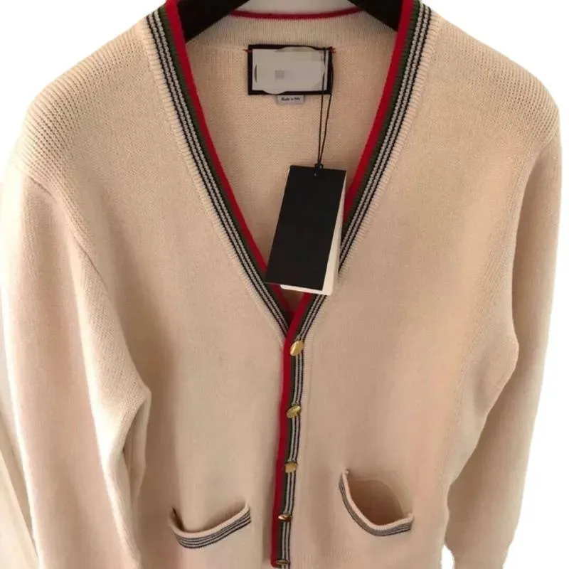 Autumn and winter new Women's Sweaters V-neck coat color matching wool sweater color contrast cardigan female Korean