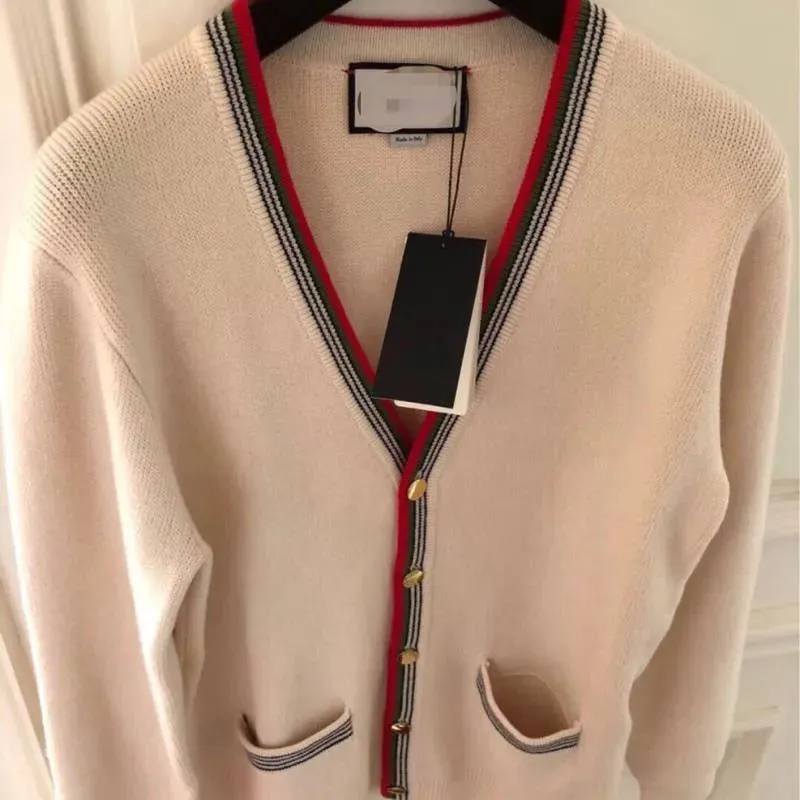 Autumn and winter new Women's Sweaters V-neck coat color matching wool sweater color contrast cardigan female Korean