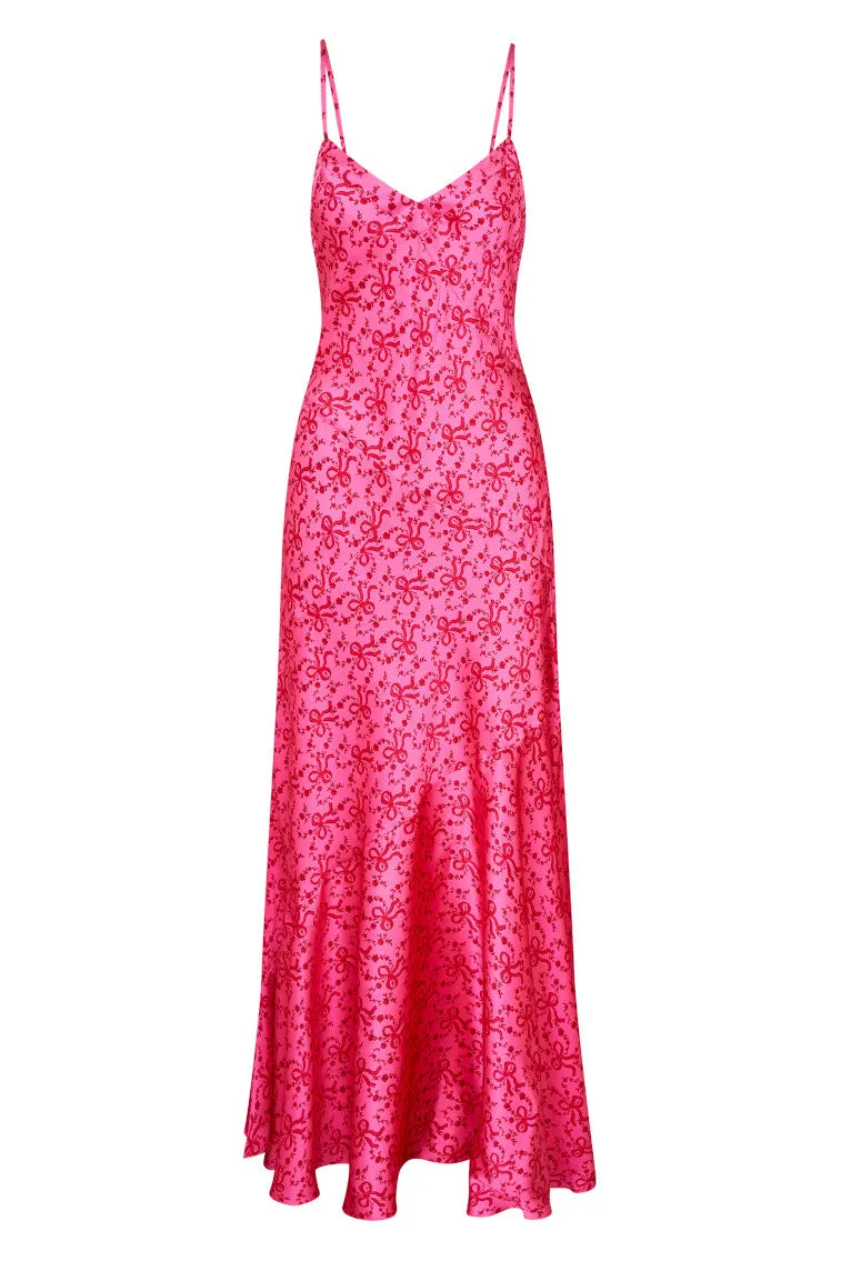 Azalea Silk Bow-Printed Maxi Dress