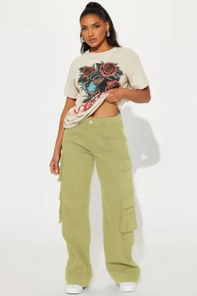 Baby Girl Wide Leg Cargo Pant - Sage