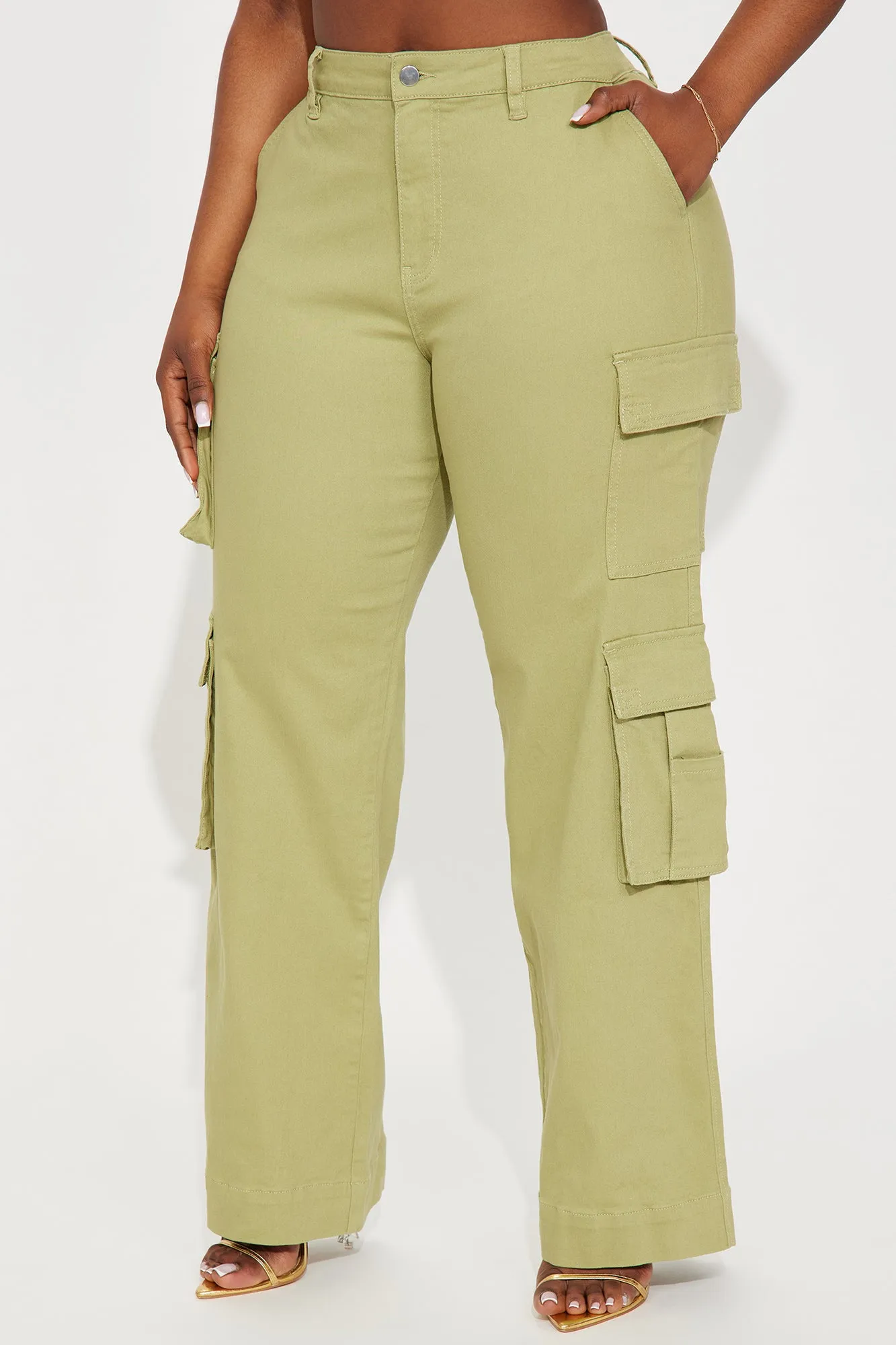 Baby Girl Wide Leg Cargo Pant - Sage