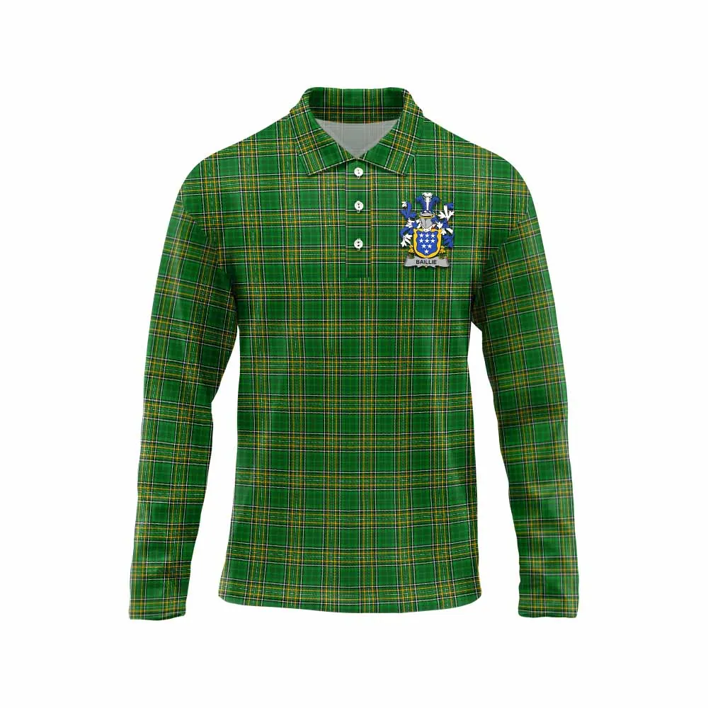 Baillie Irish Clan Tartan Long Sleeve Polo Shirt with Coat of Arms