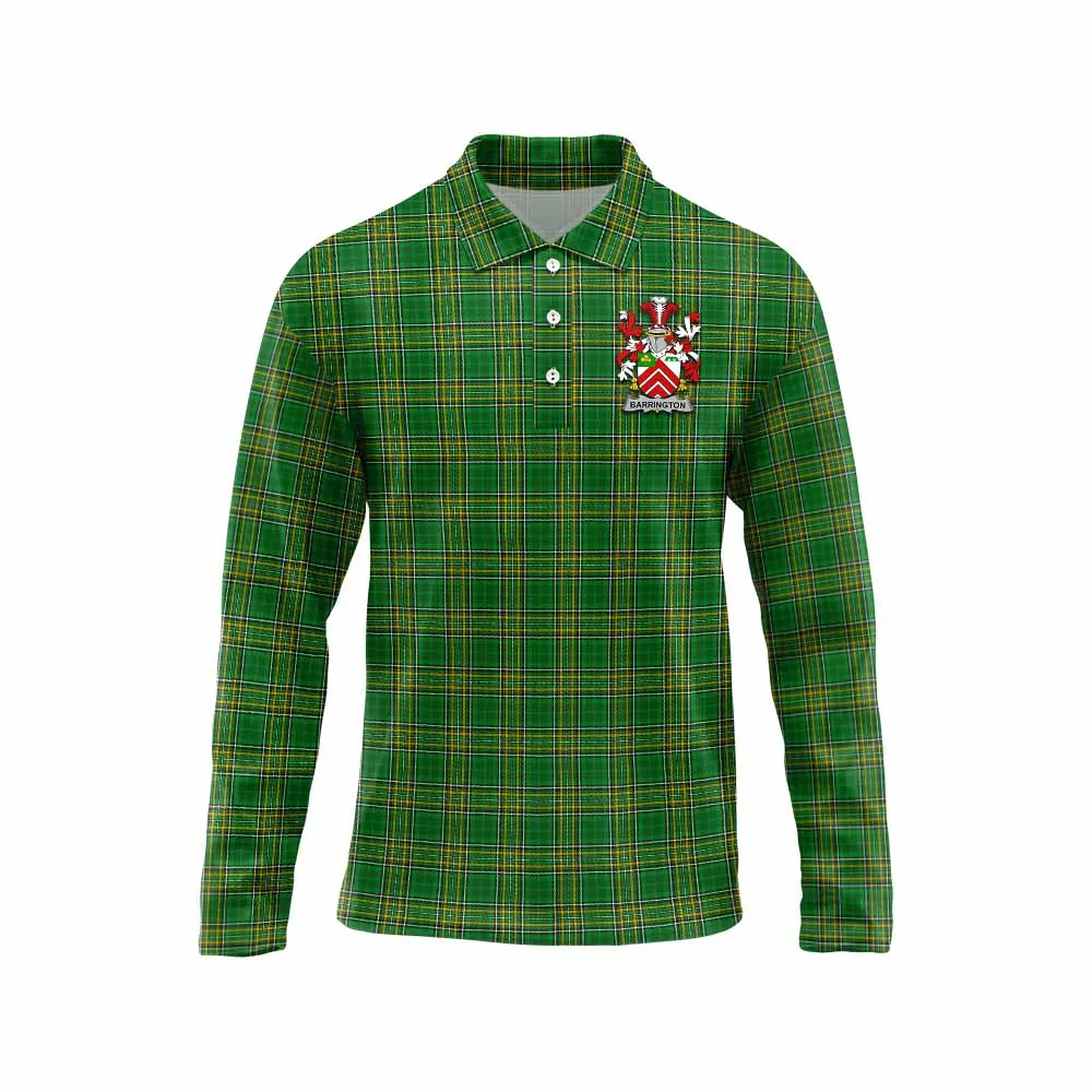 Barrington Irish Clan Tartan Long Sleeve Polo Shirt with Coat of Arms