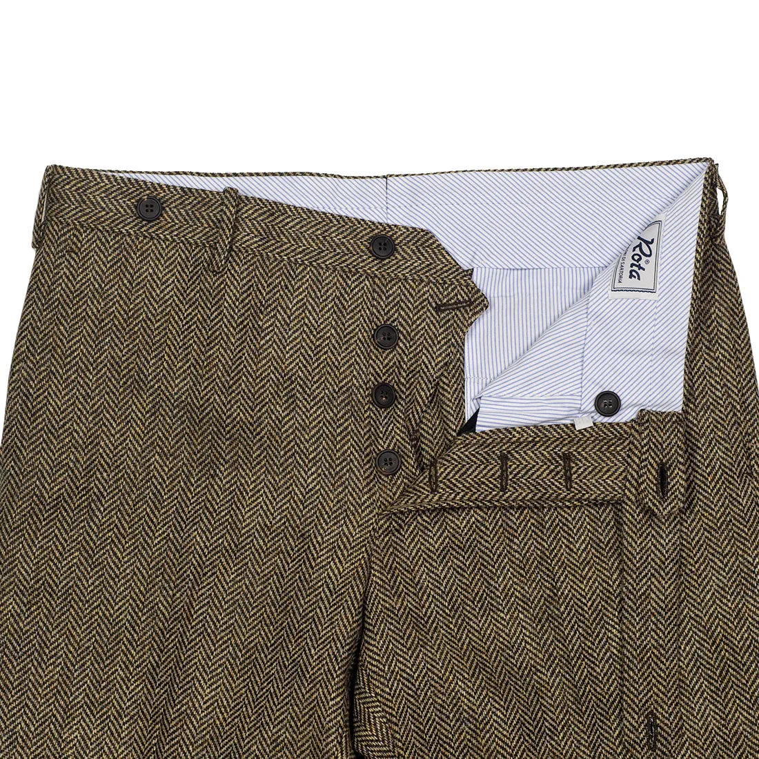 Beige herringbone tweed wool trousers