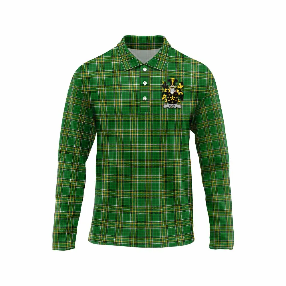 Best Irish Clan Tartan Long Sleeve Polo Shirt with Coat of Arms