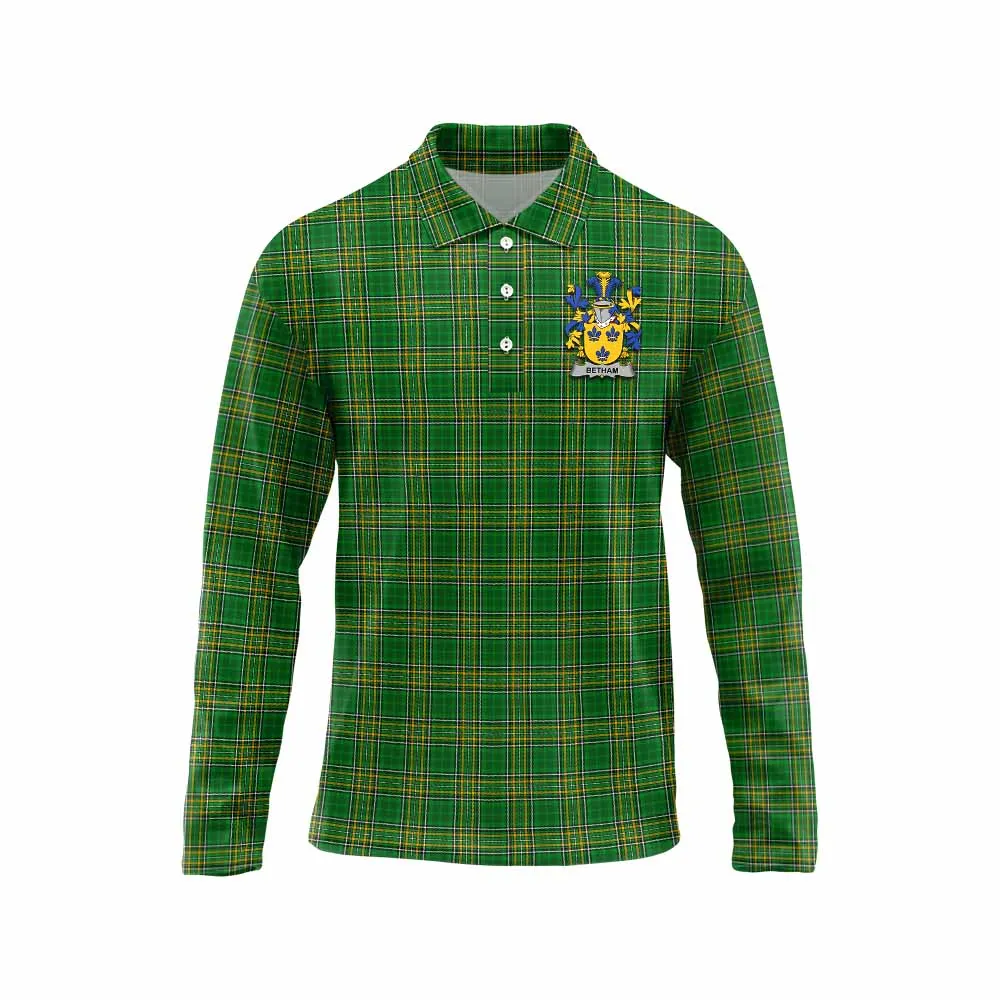 Betham Irish Clan Tartan Long Sleeve Polo Shirt with Coat of Arms