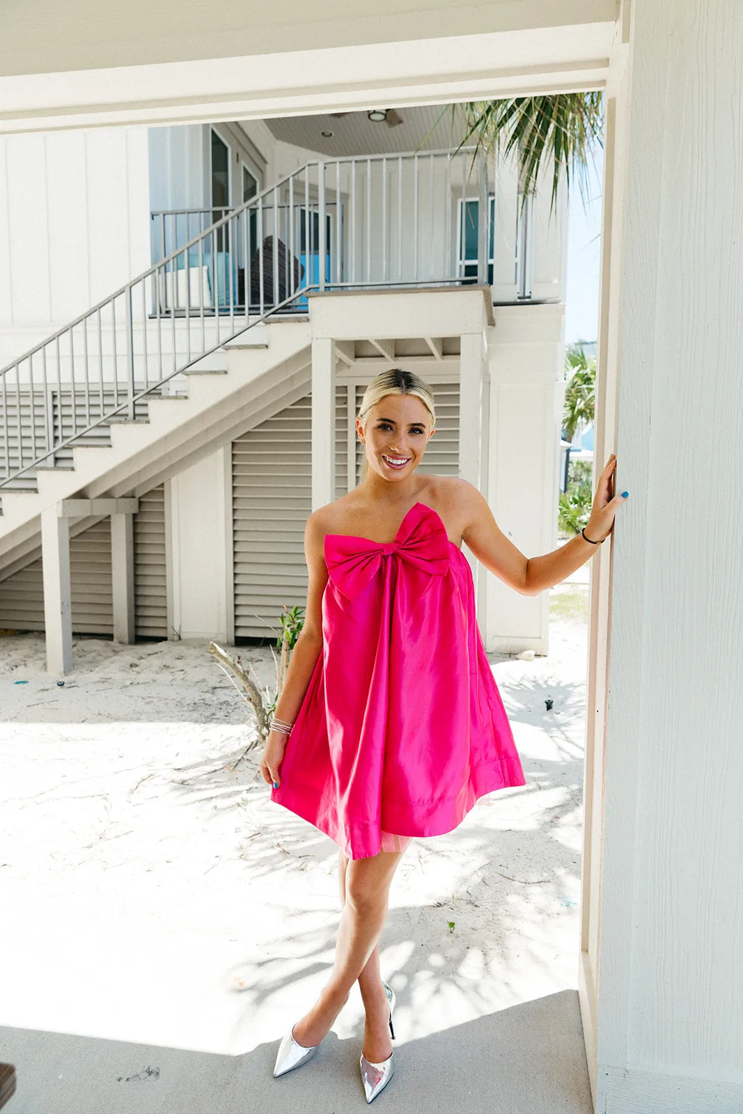 Betty Bow Dress - Hot Pink