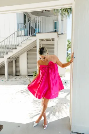 Betty Bow Dress - Hot Pink