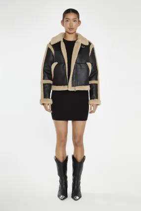 Black-Beige Faux-Fur Trim Jacket