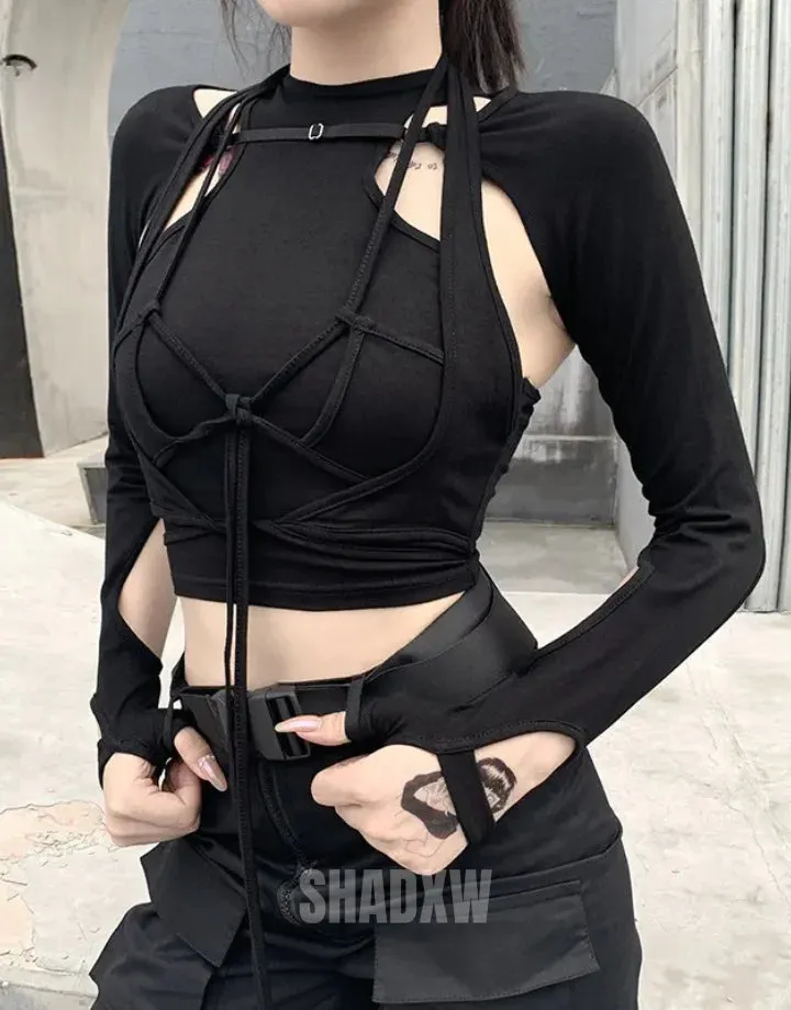 Black Lace Up Crop Top