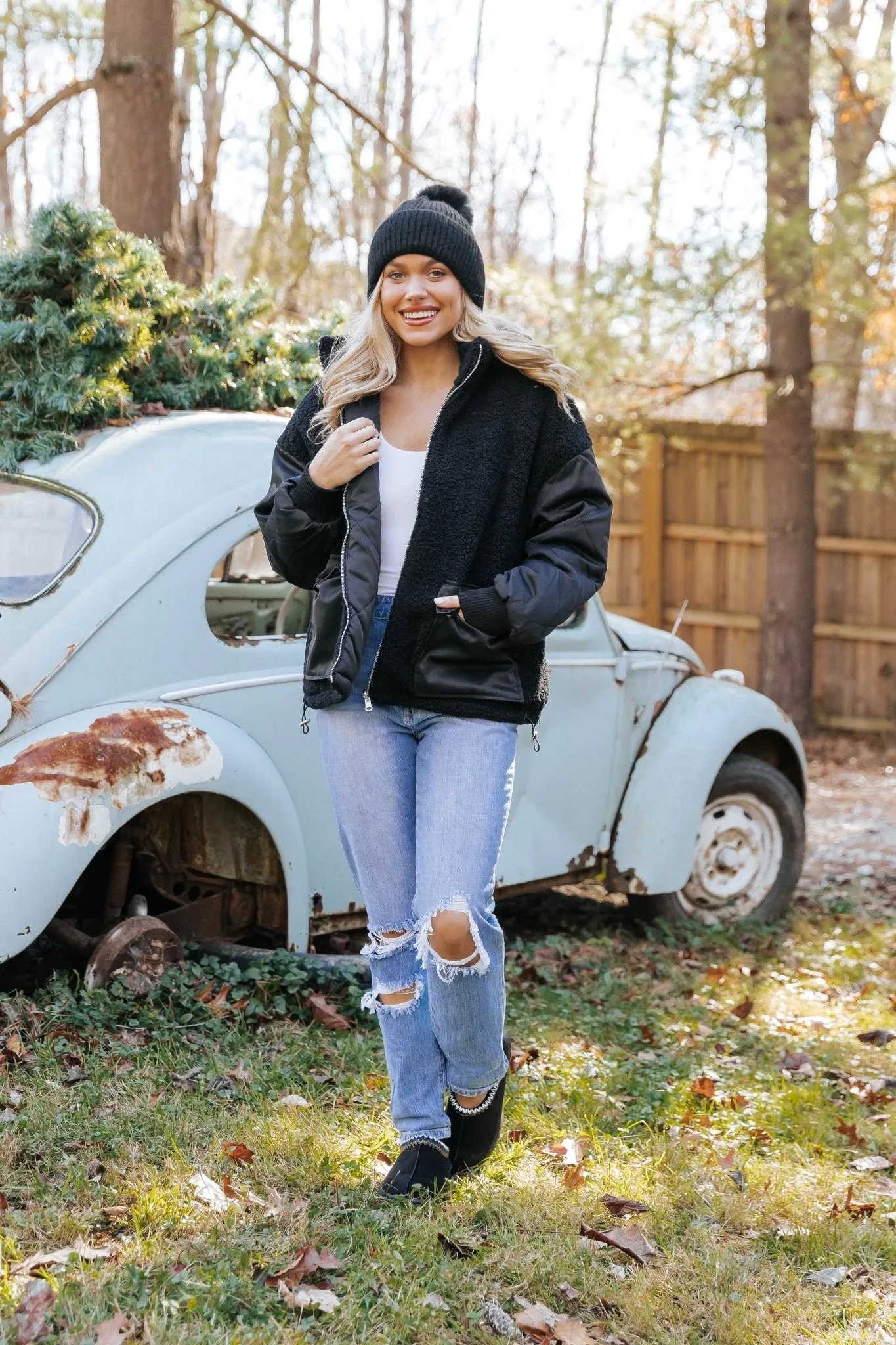 Black Reversible Faux Fur Puffer Jacket