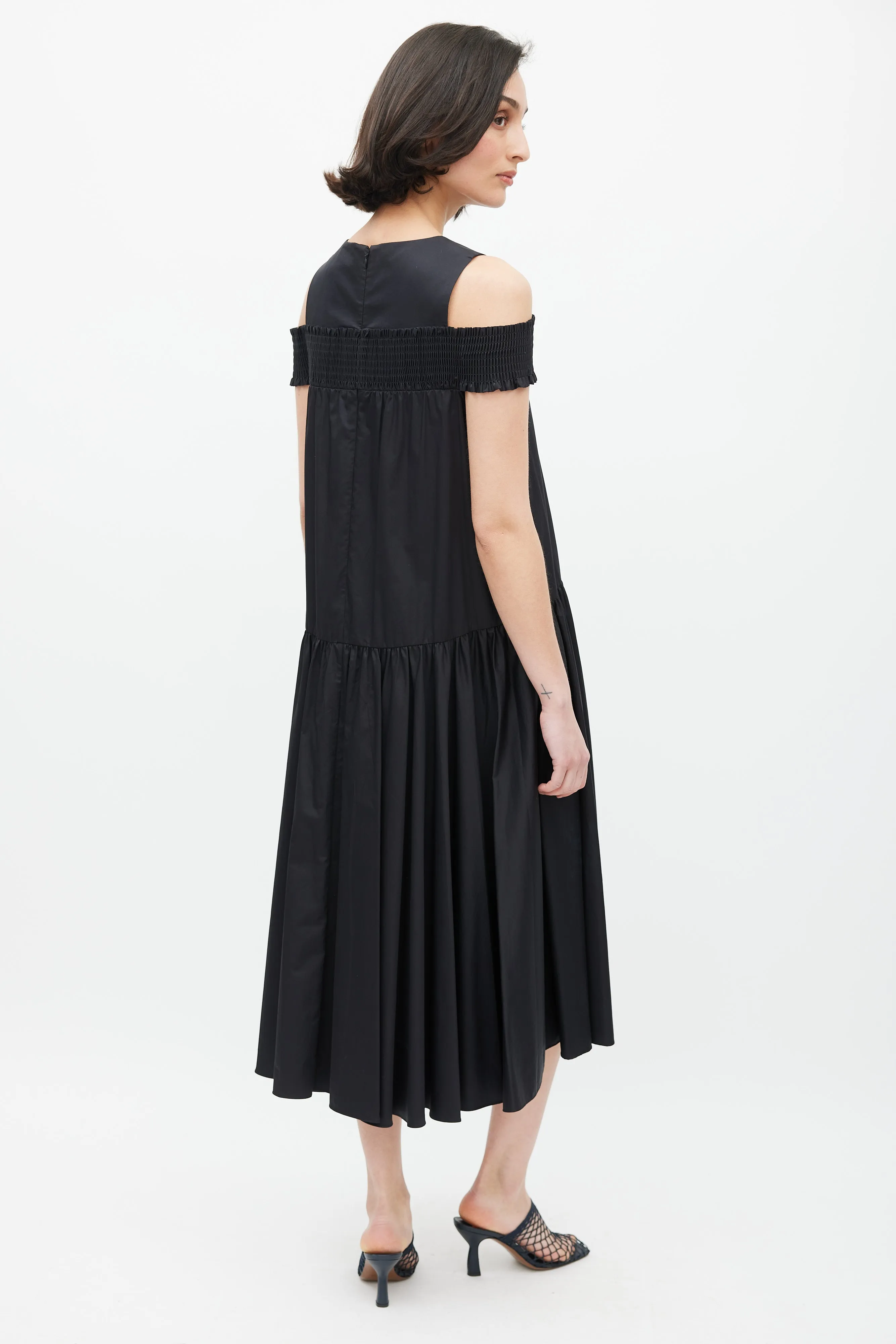 Black Smocked Gathered Dress