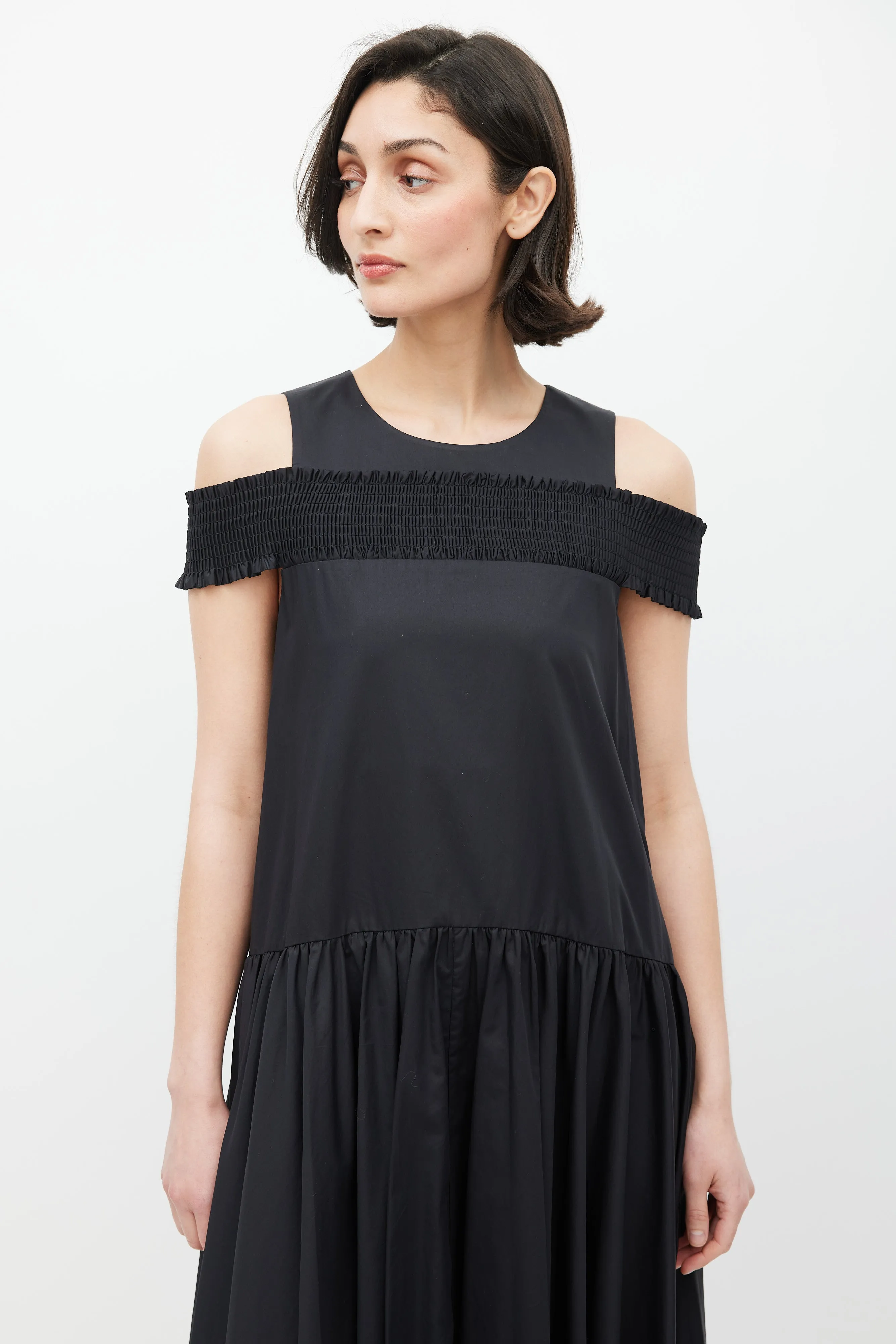 Black Smocked Gathered Dress