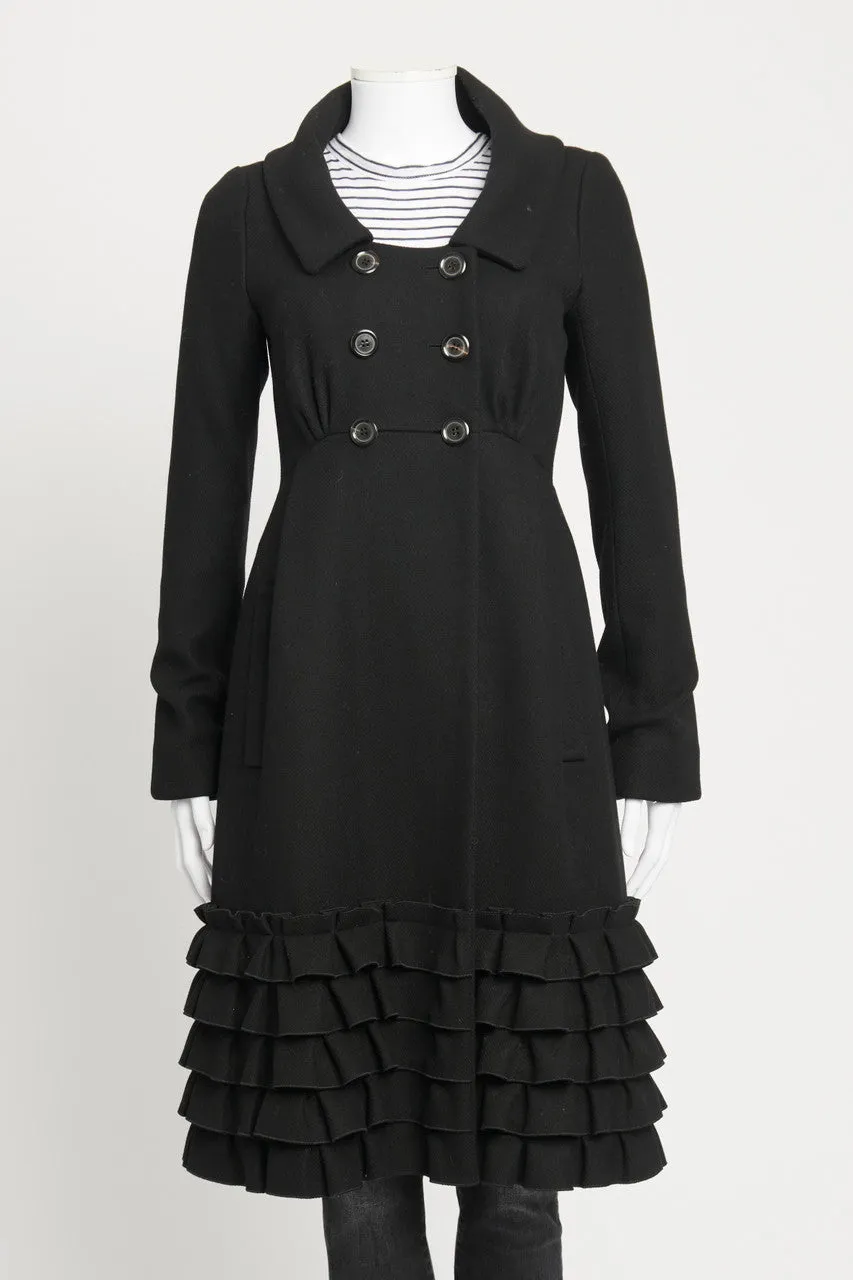 Black Wool Ruffle Preowned Dress Coat