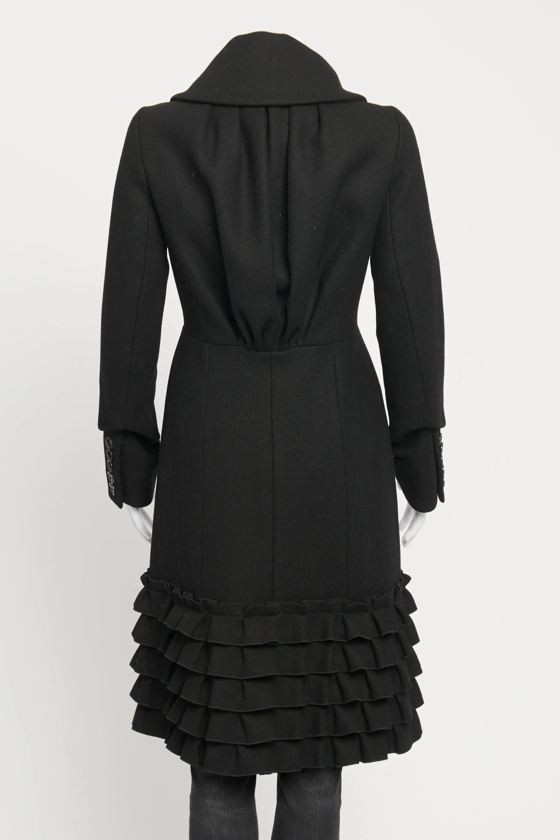 Black Wool Ruffle Preowned Dress Coat